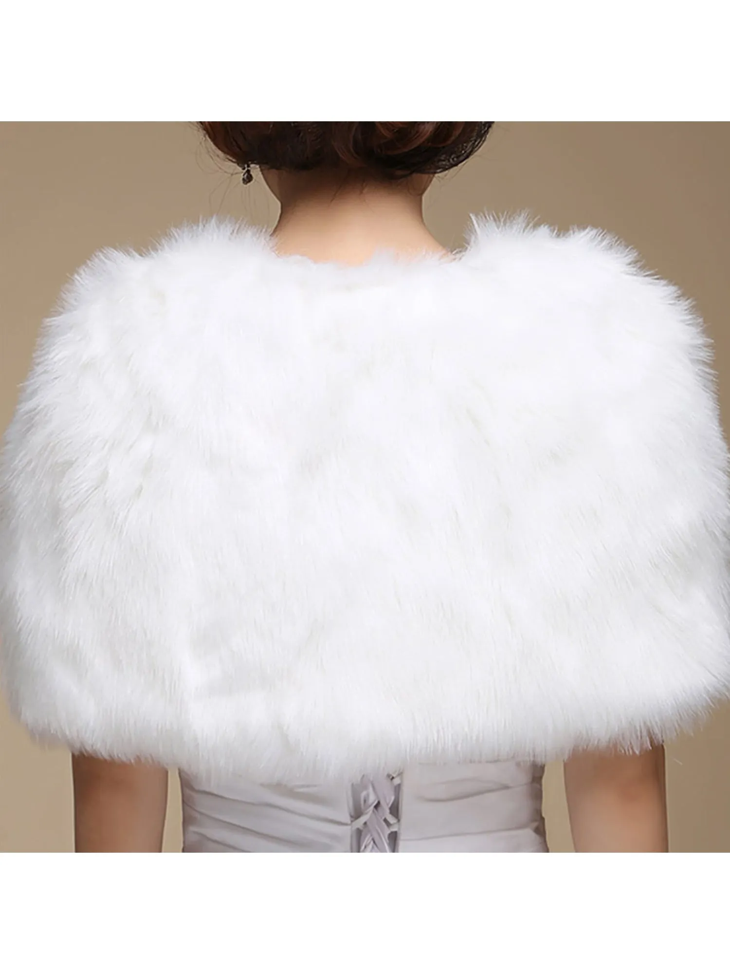 Faux Fur Bridal Shawl with Pom Pom