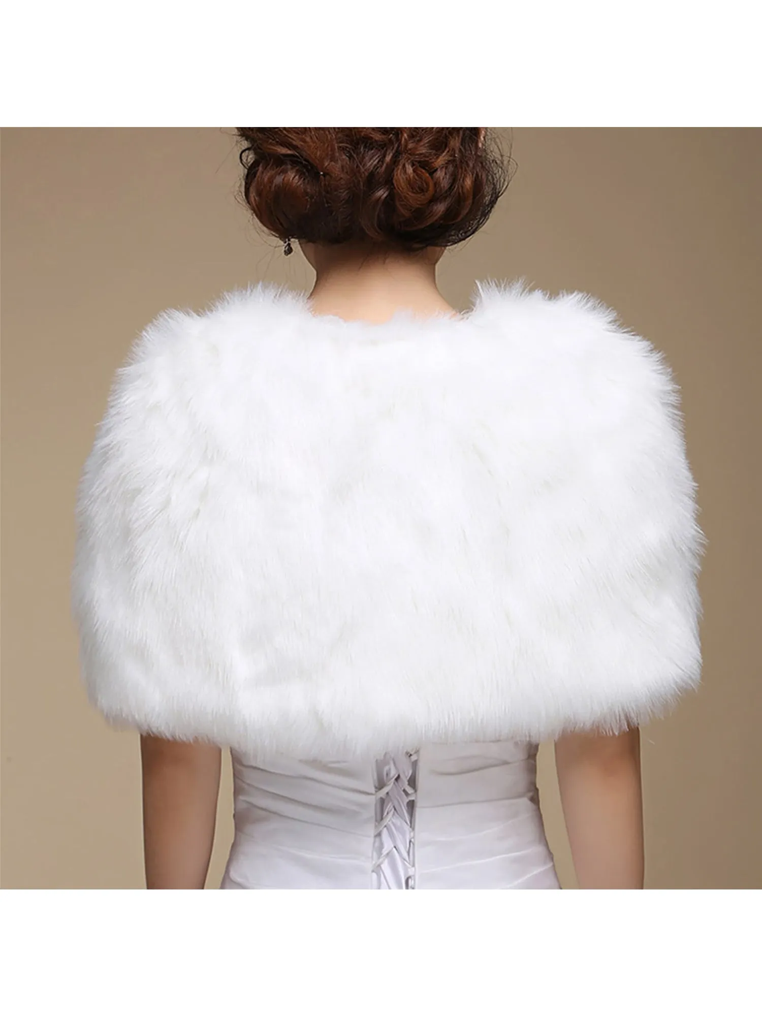 Faux Fur Bridal Shawl with Pom Pom