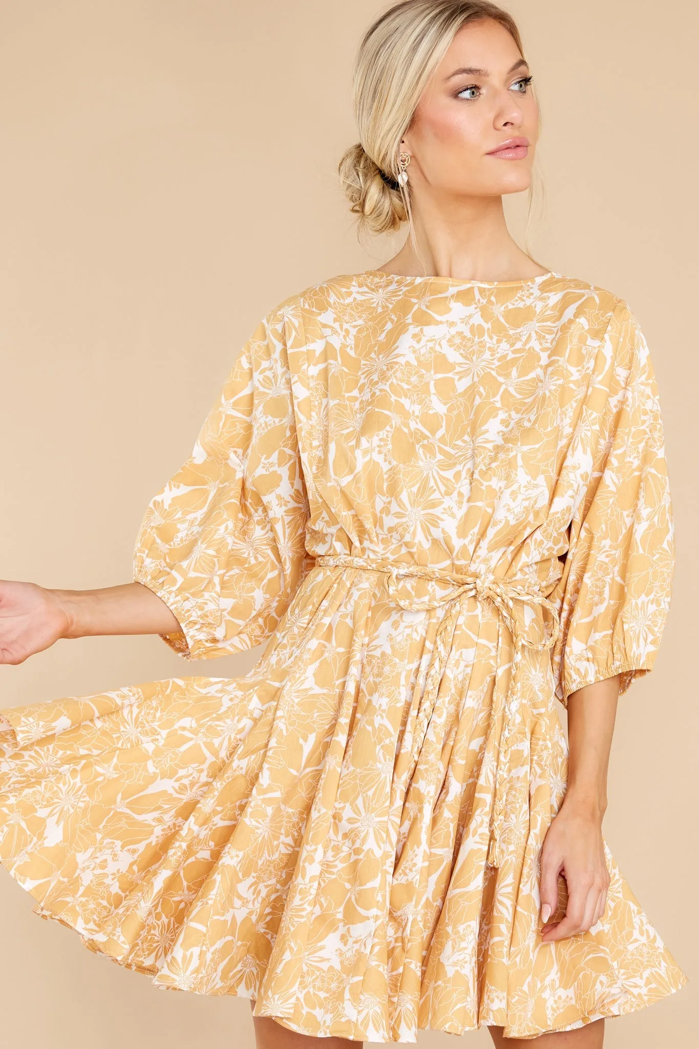 Fields Of Happy White And Yellow Floral Print Dress