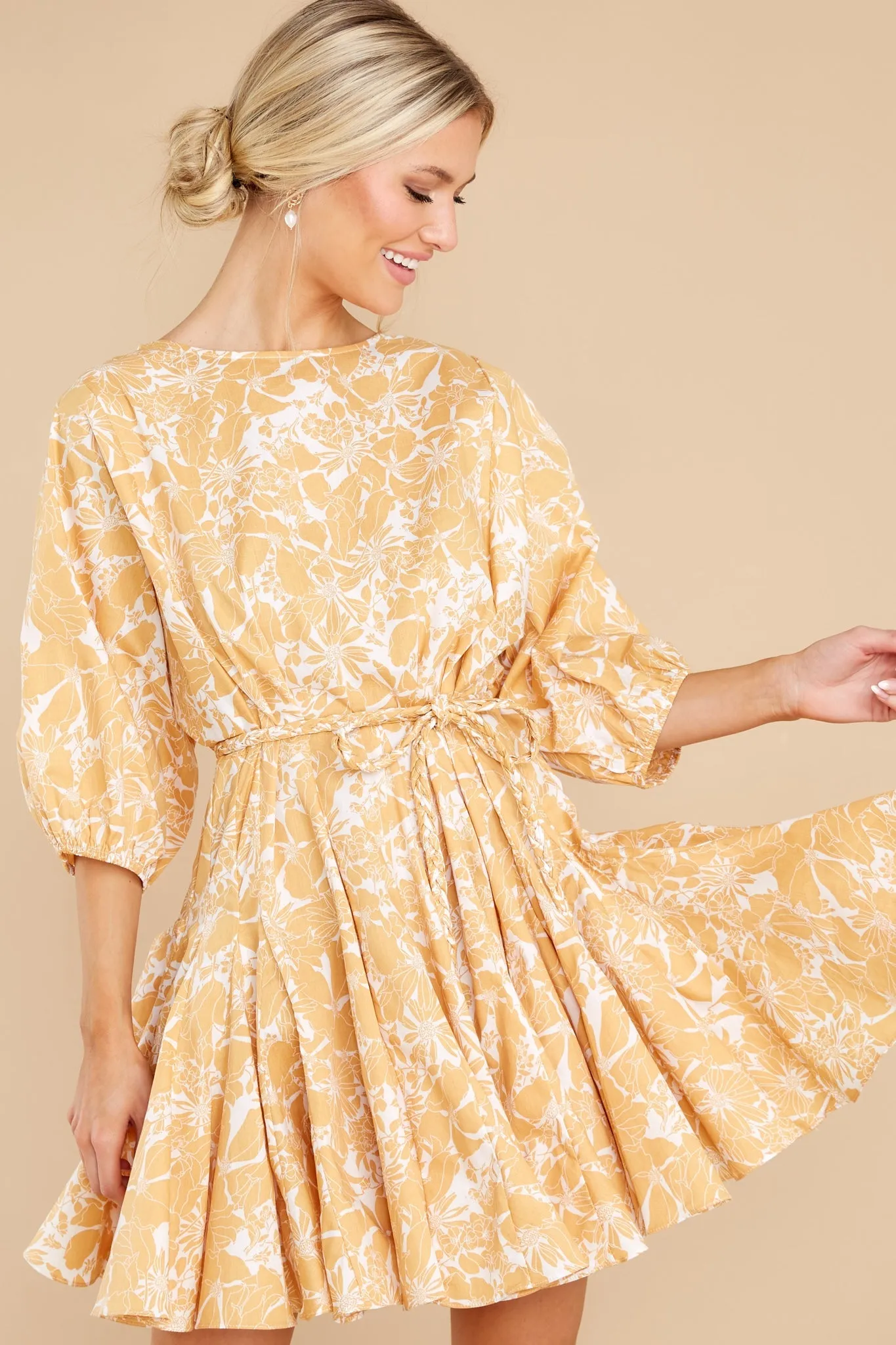 Fields Of Happy White And Yellow Floral Print Dress