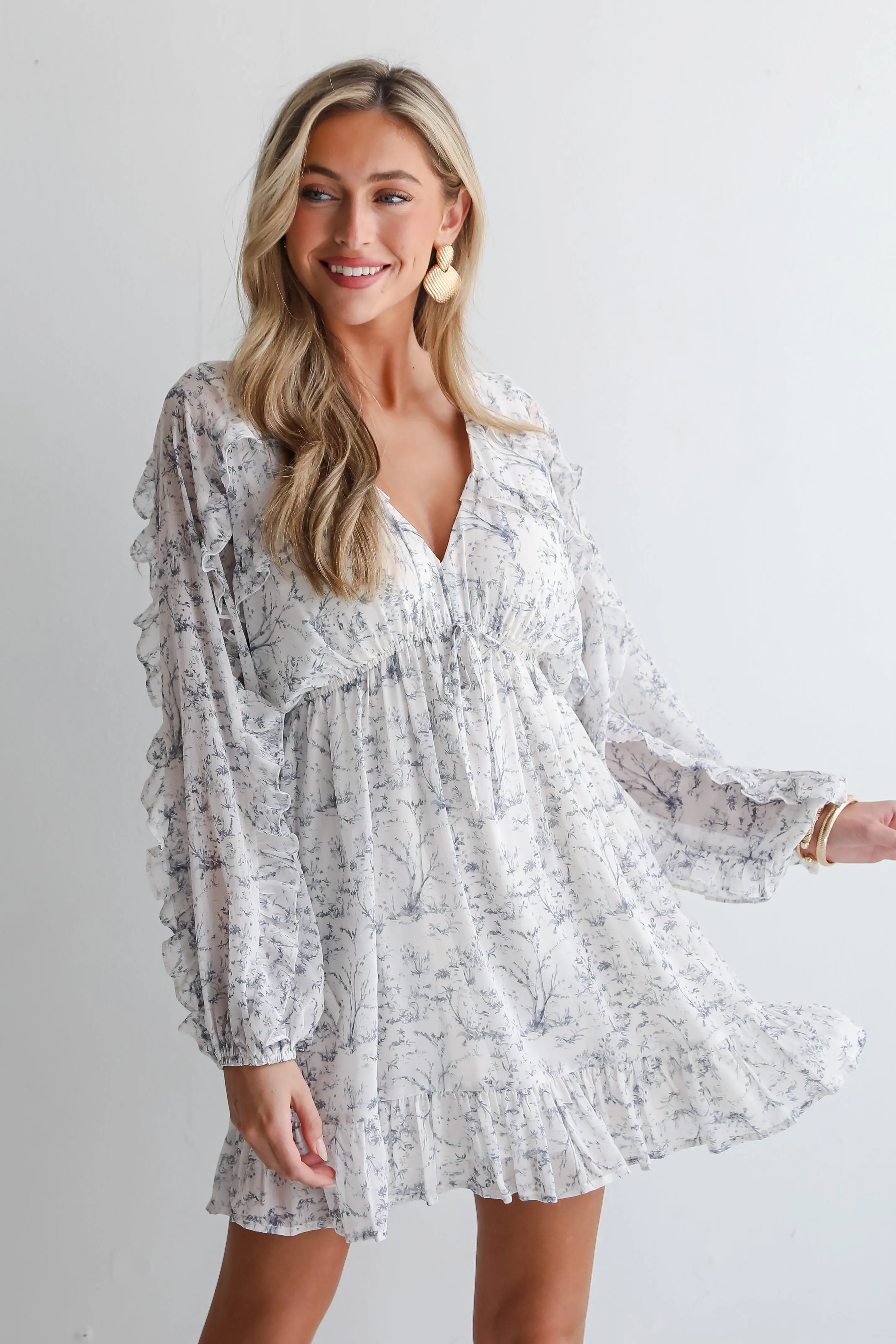 FINAL SALE - Blissful Blossoms Ivory Floral Ruffle Mini Dress