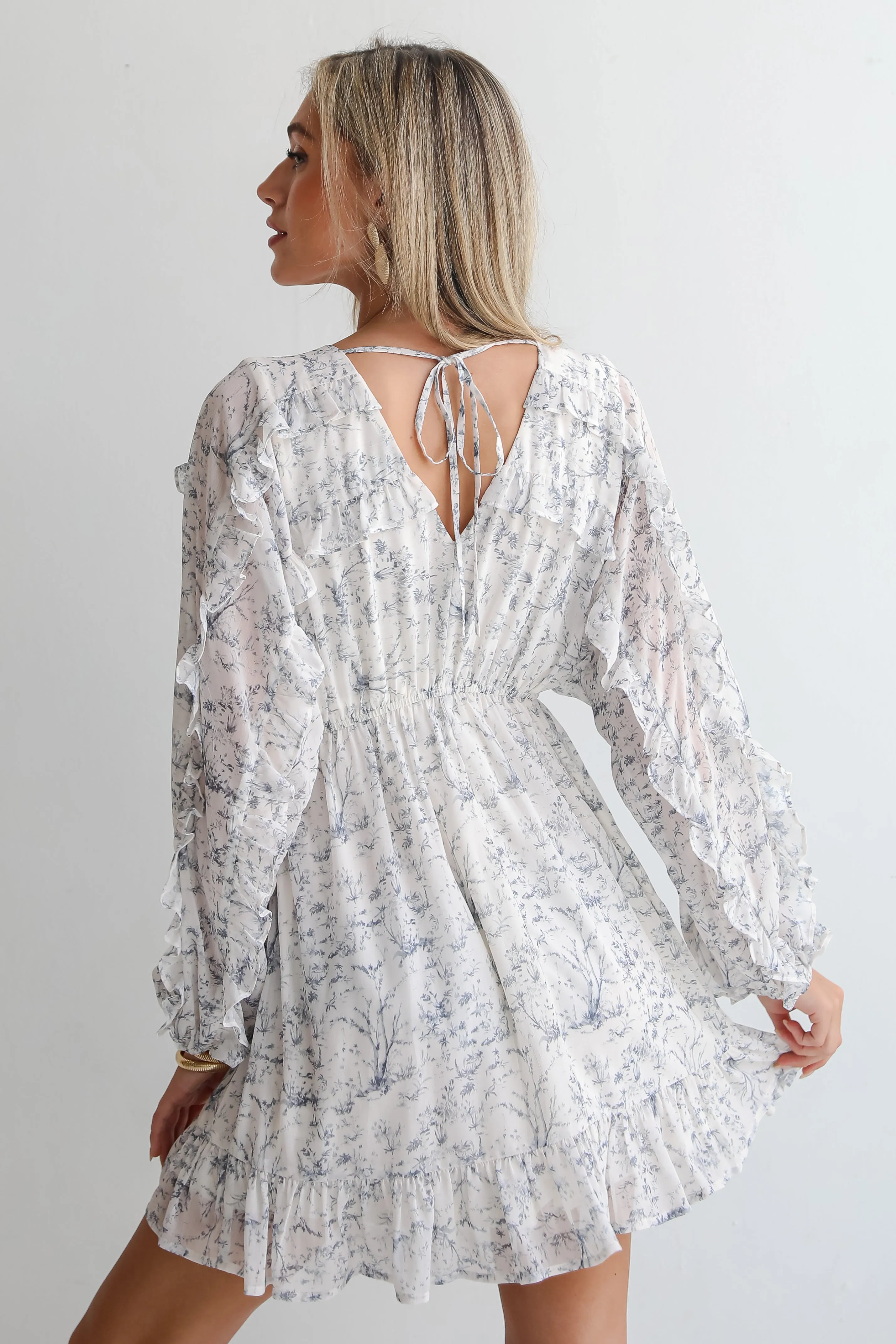 FINAL SALE - Blissful Blossoms Ivory Floral Ruffle Mini Dress