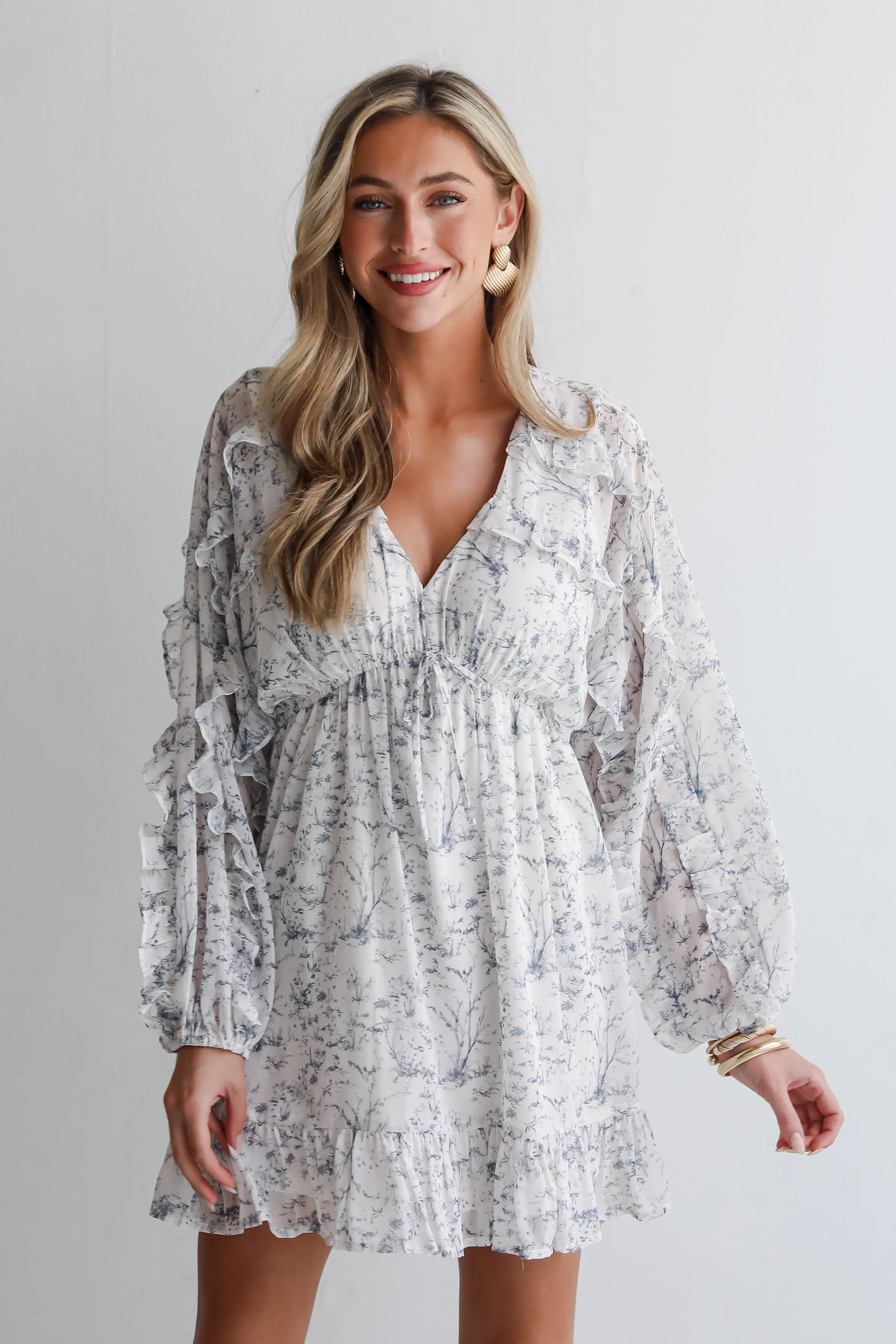 FINAL SALE - Blissful Blossoms Ivory Floral Ruffle Mini Dress