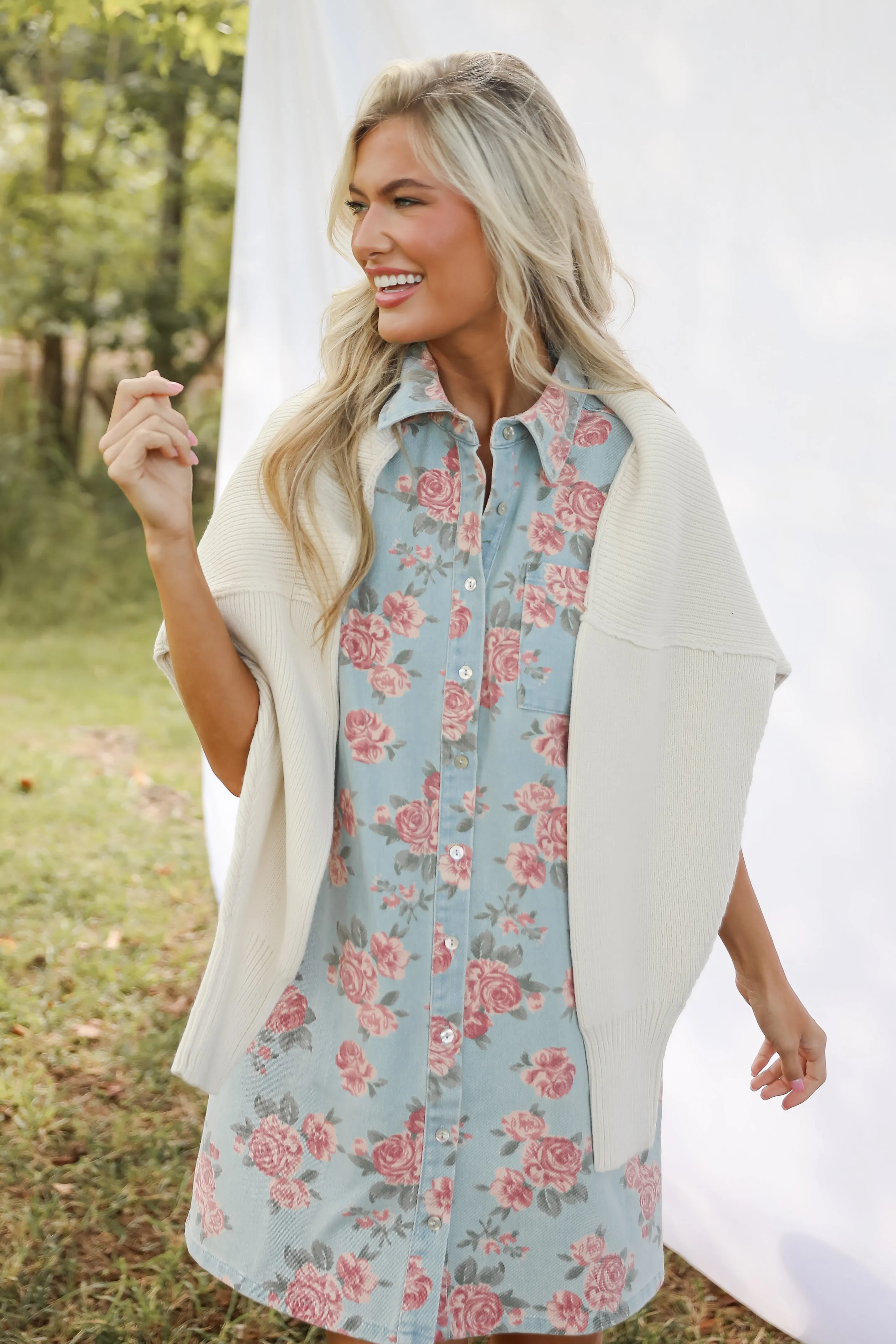 FINAL SALE - Gorgeous Purpose Denim Floral Mini Dress