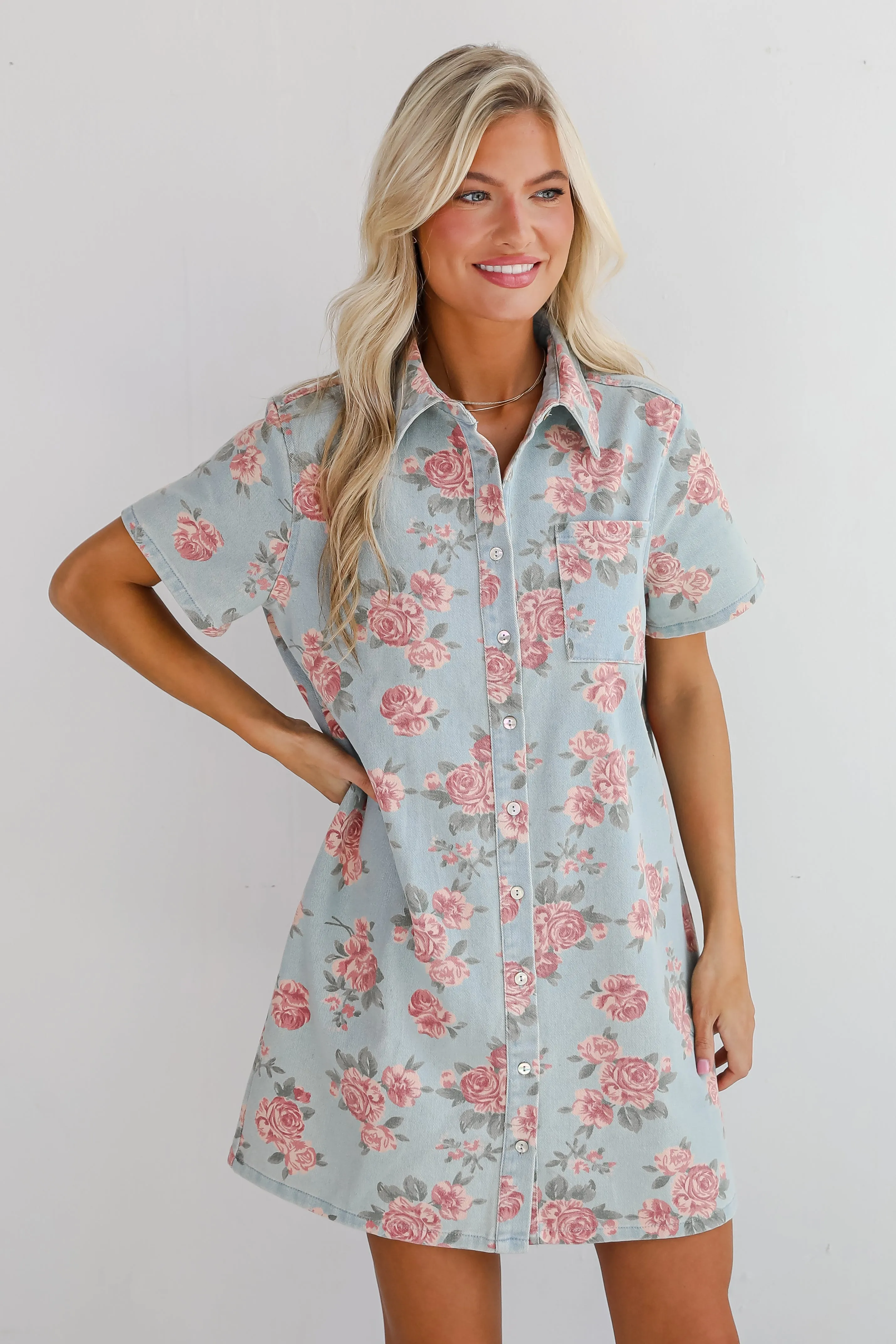 FINAL SALE - Gorgeous Purpose Denim Floral Mini Dress