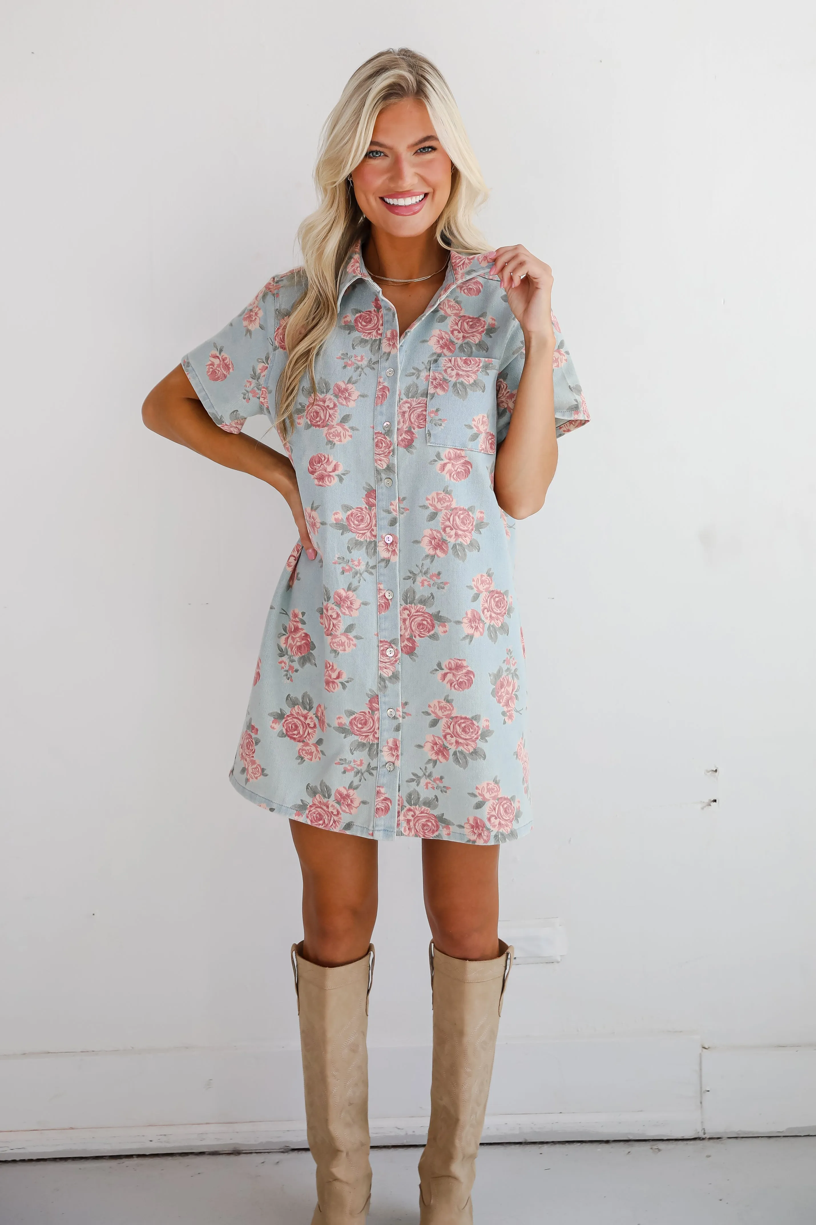 FINAL SALE - Gorgeous Purpose Denim Floral Mini Dress