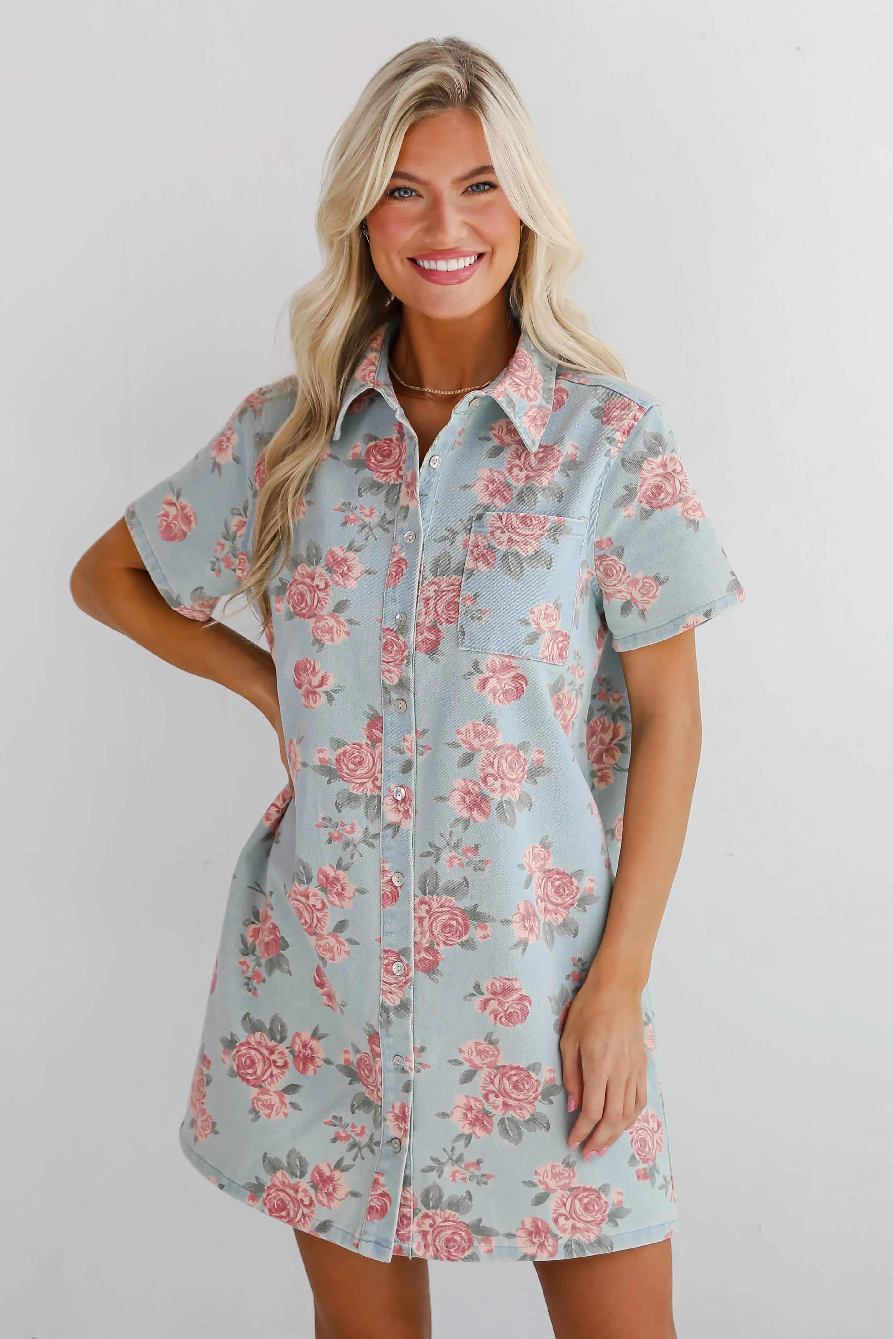 FINAL SALE - Gorgeous Purpose Denim Floral Mini Dress