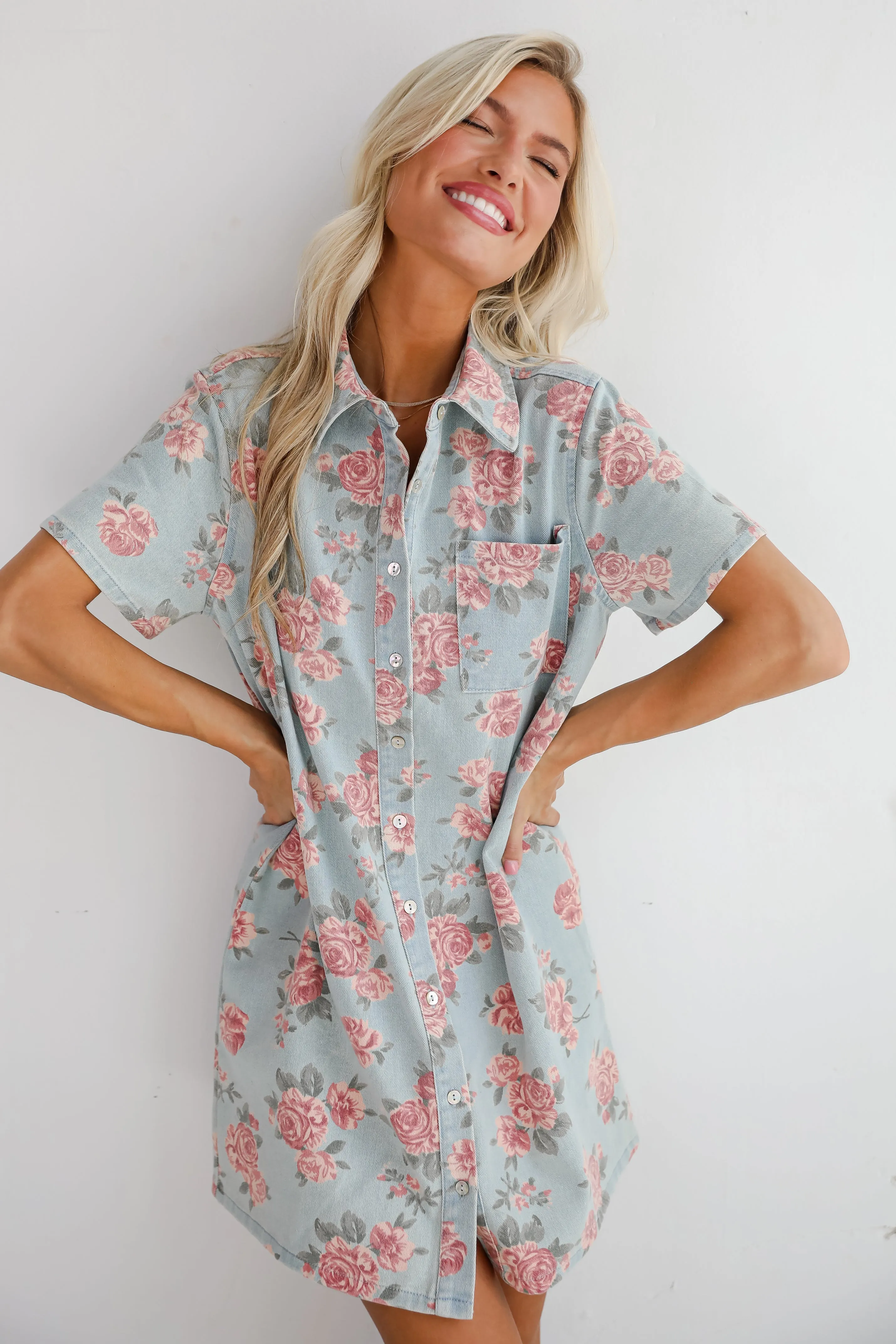 FINAL SALE - Gorgeous Purpose Denim Floral Mini Dress