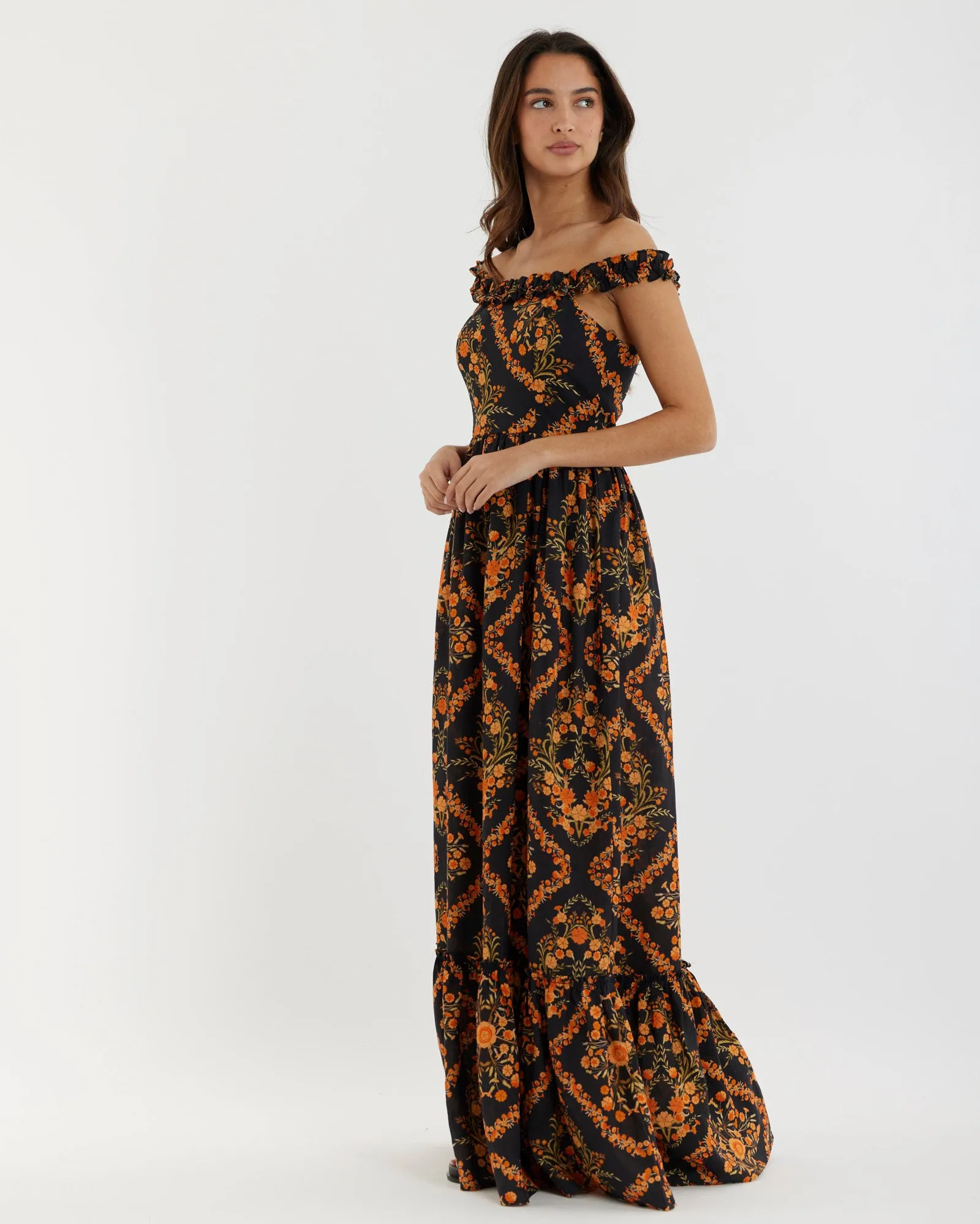 Fiore Ruffle Neck Maxi Dress