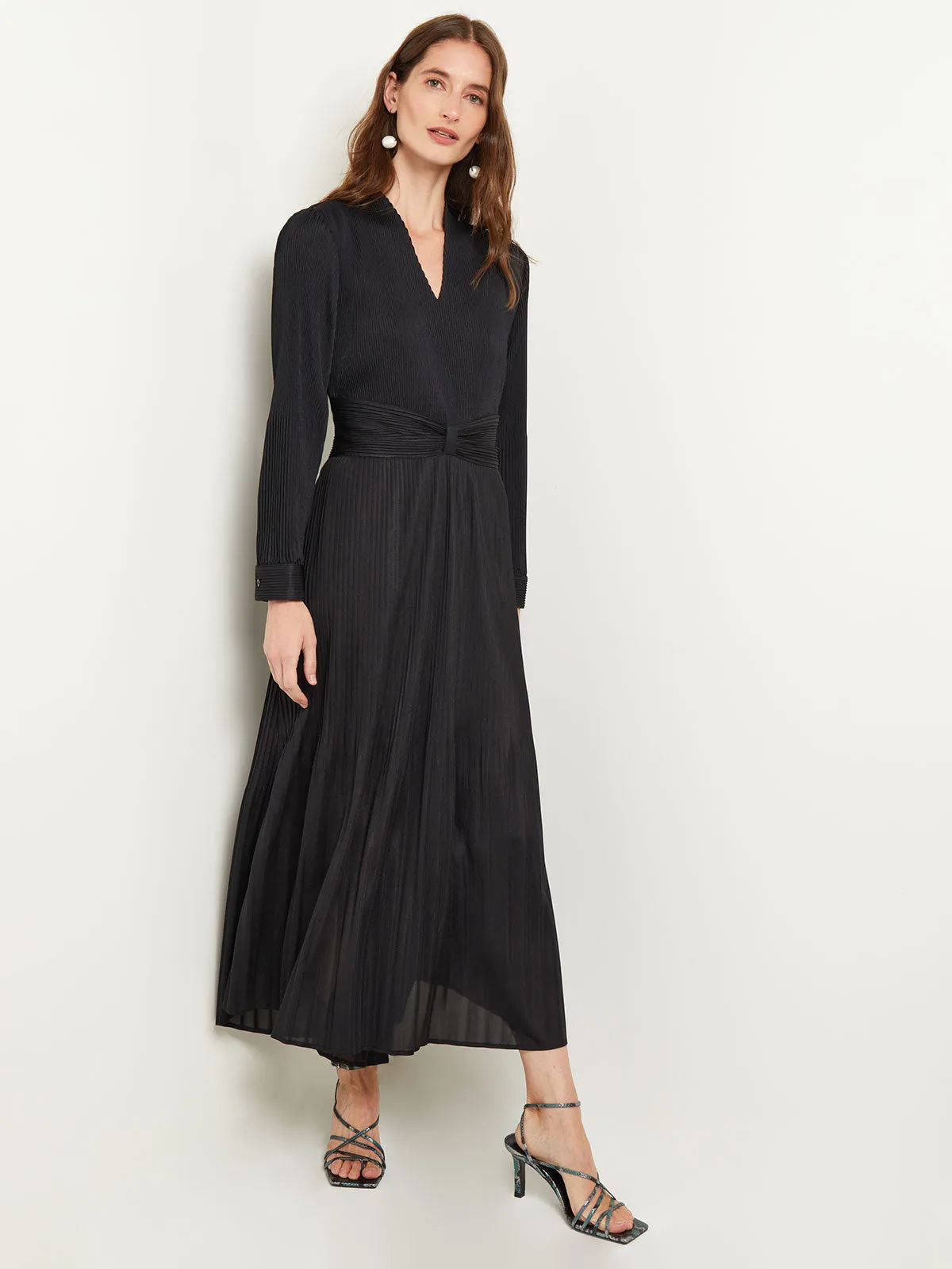 Fit-and-Flare Pleated Woven Maxi Dress