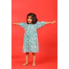 Floral Mosaic on Light Blue Kids Dress