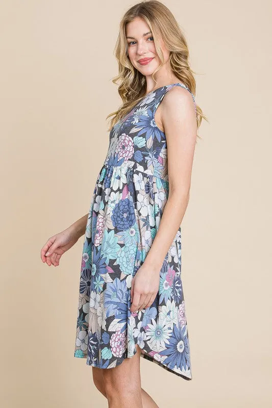 Floral Printed Sleeveless Babydoll Dress