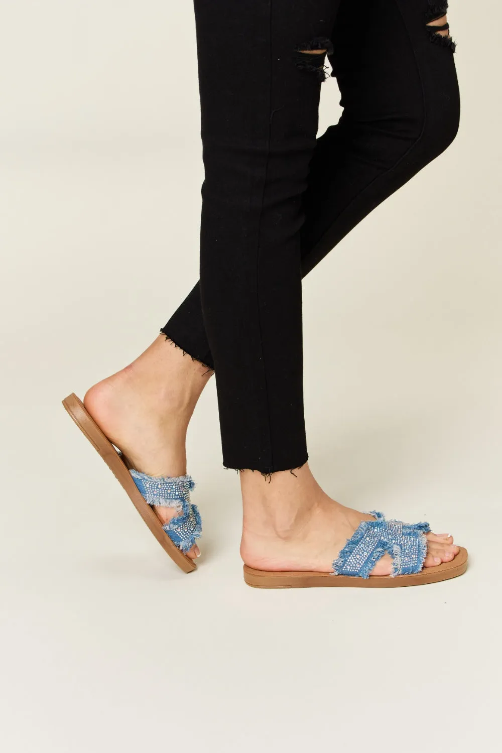 Forever Link Raw Trim Denim H-Band Flat Sandals