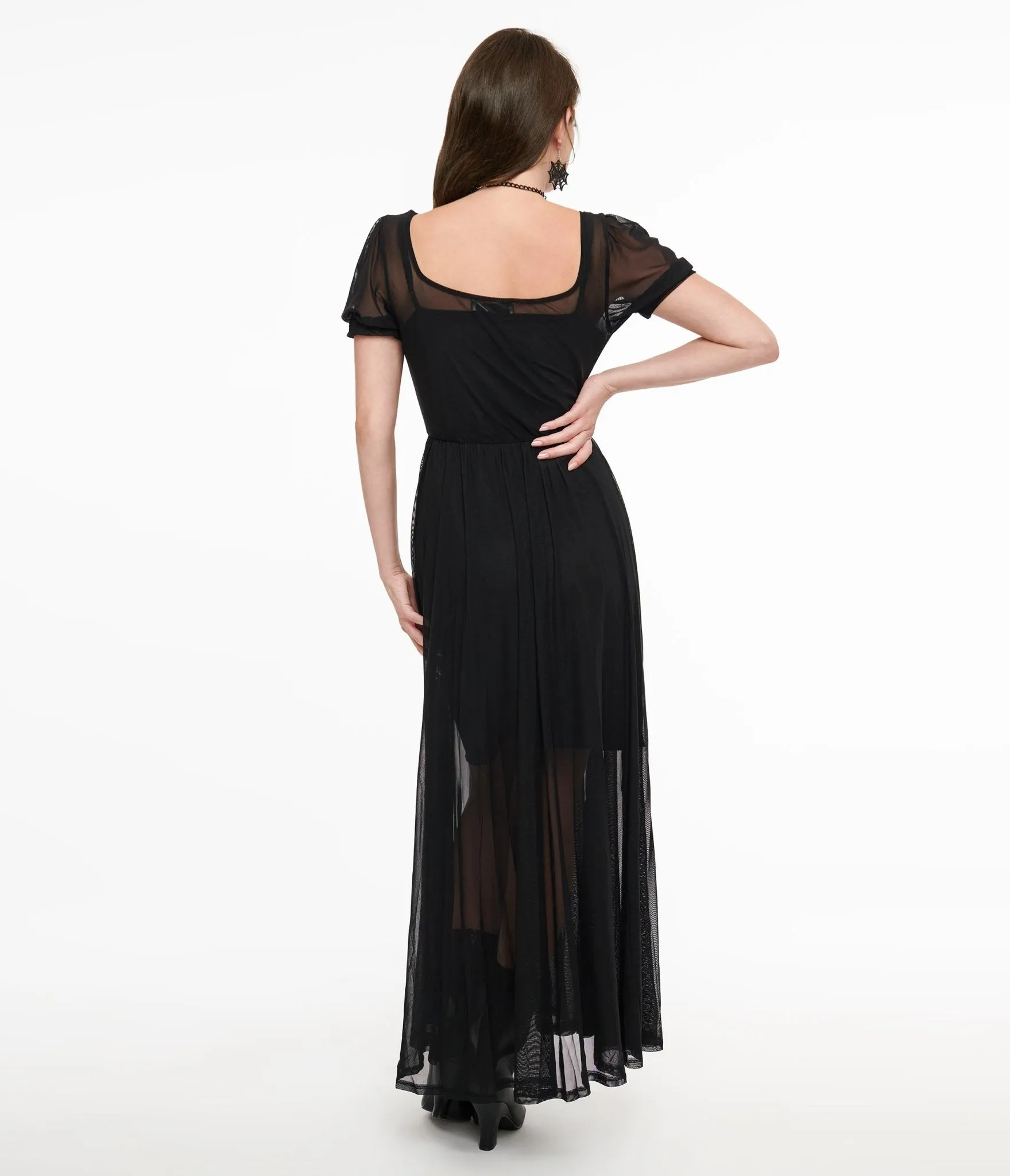 Foxblood Black Sheer Mesh Lily Maxi Dress