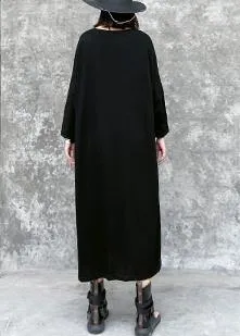 French black tunics for women o neck pockets A Line Dress