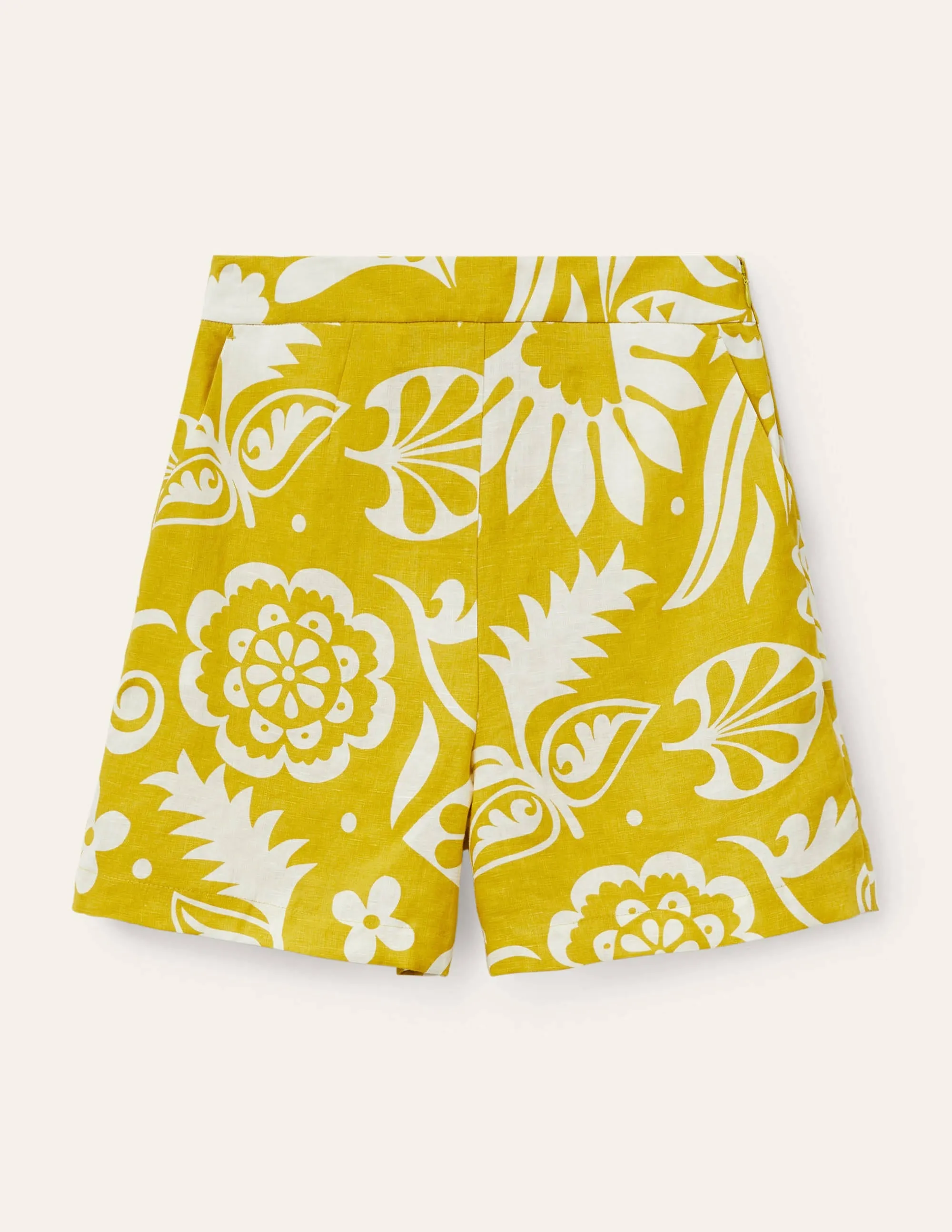 Georgina Linen Shorts-Chartreuse, Garden Tropic