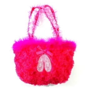 Girls Hot Pink Ruffle Straps Faux Ballet Shoes Velvet Purse