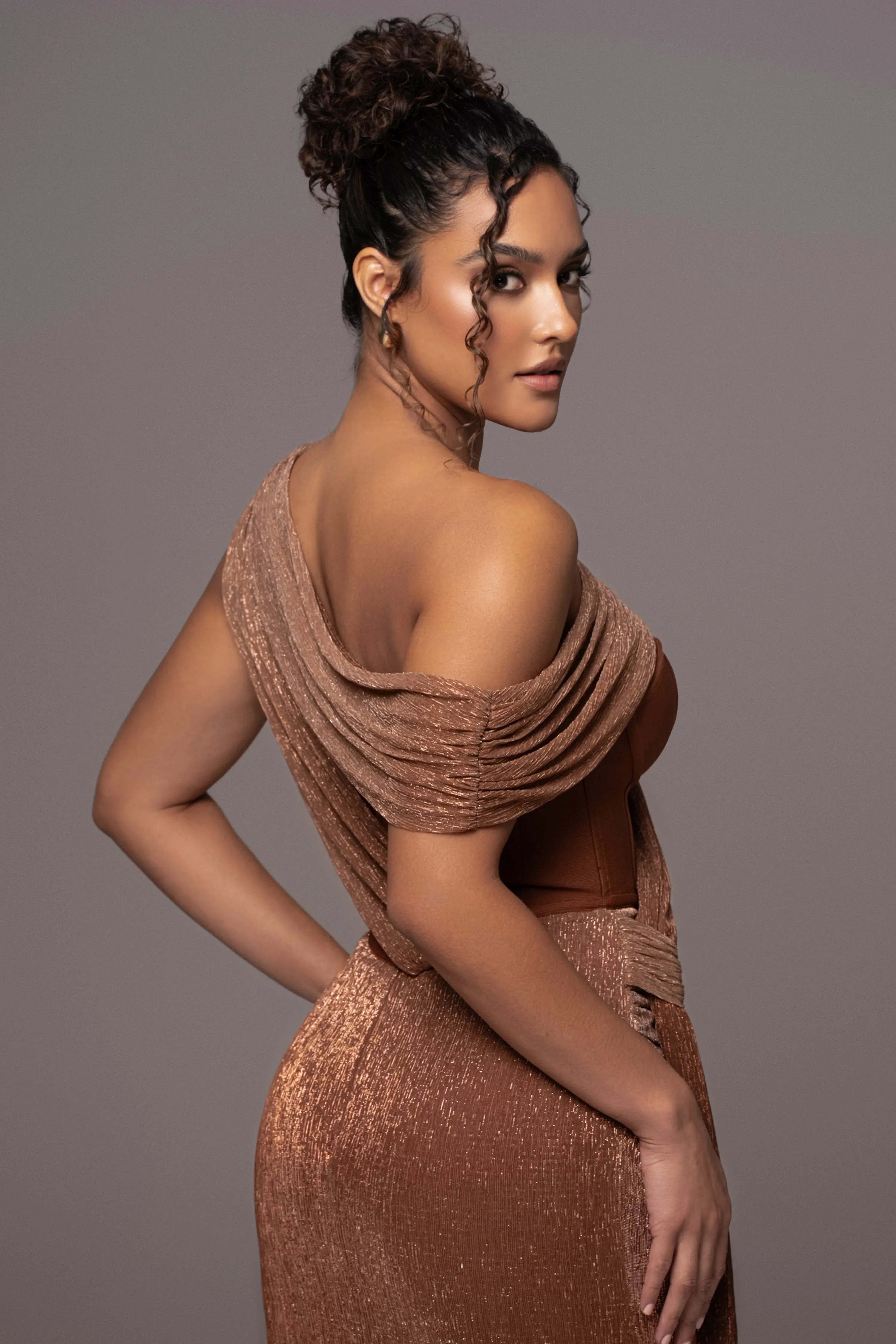 Gold Celestina Draped Maxi Dress