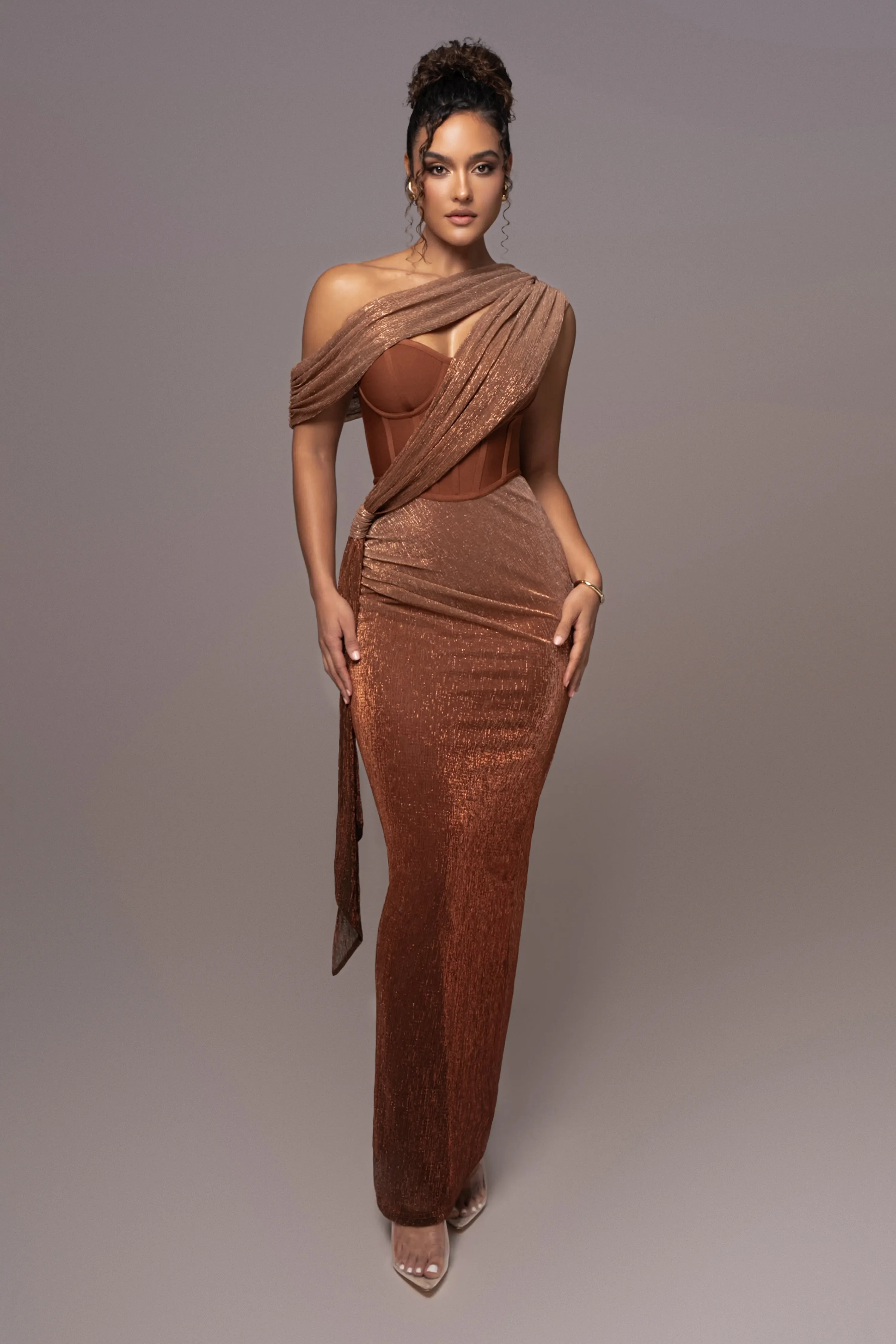 Gold Celestina Draped Maxi Dress