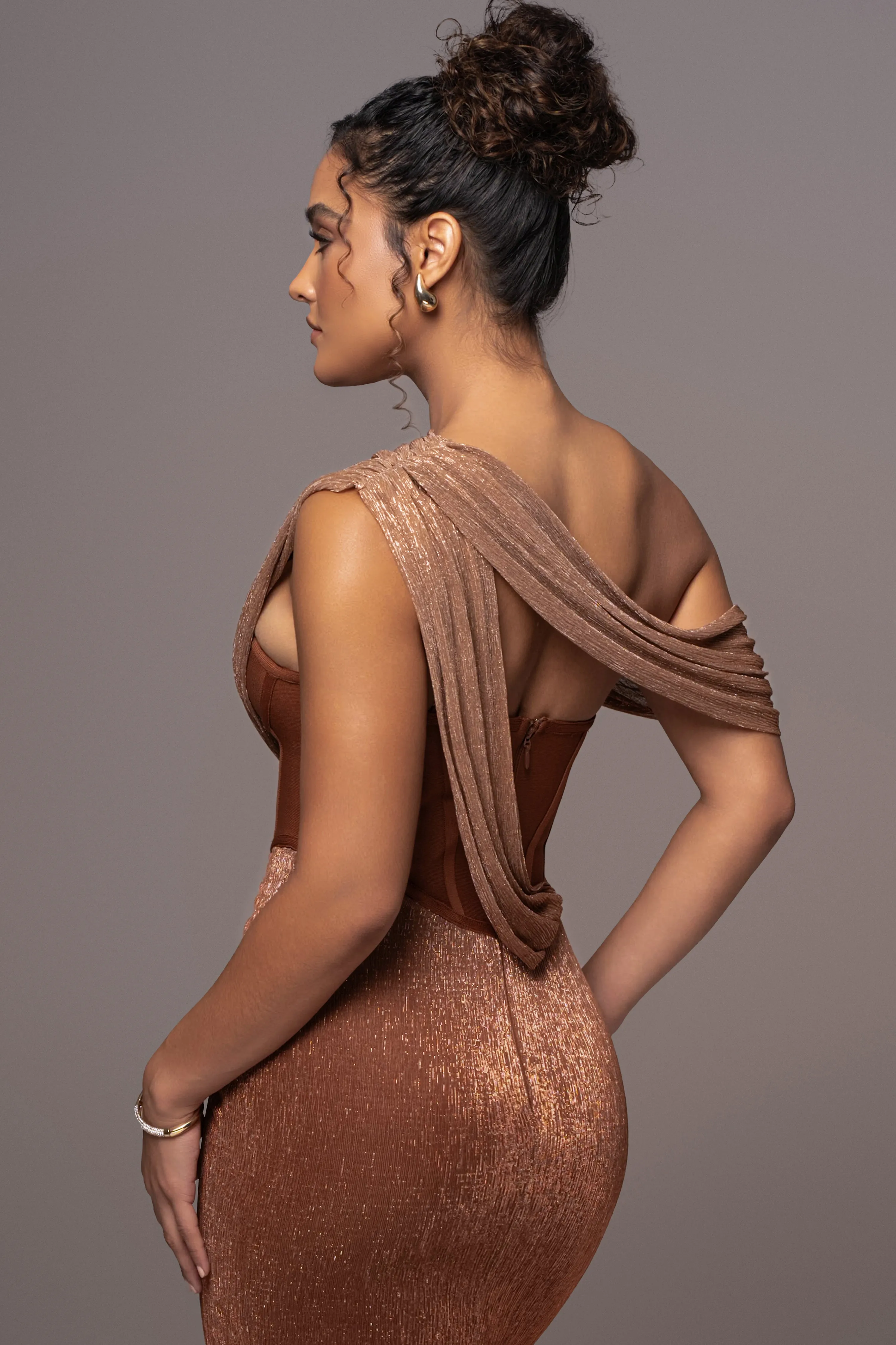 Gold Celestina Draped Maxi Dress