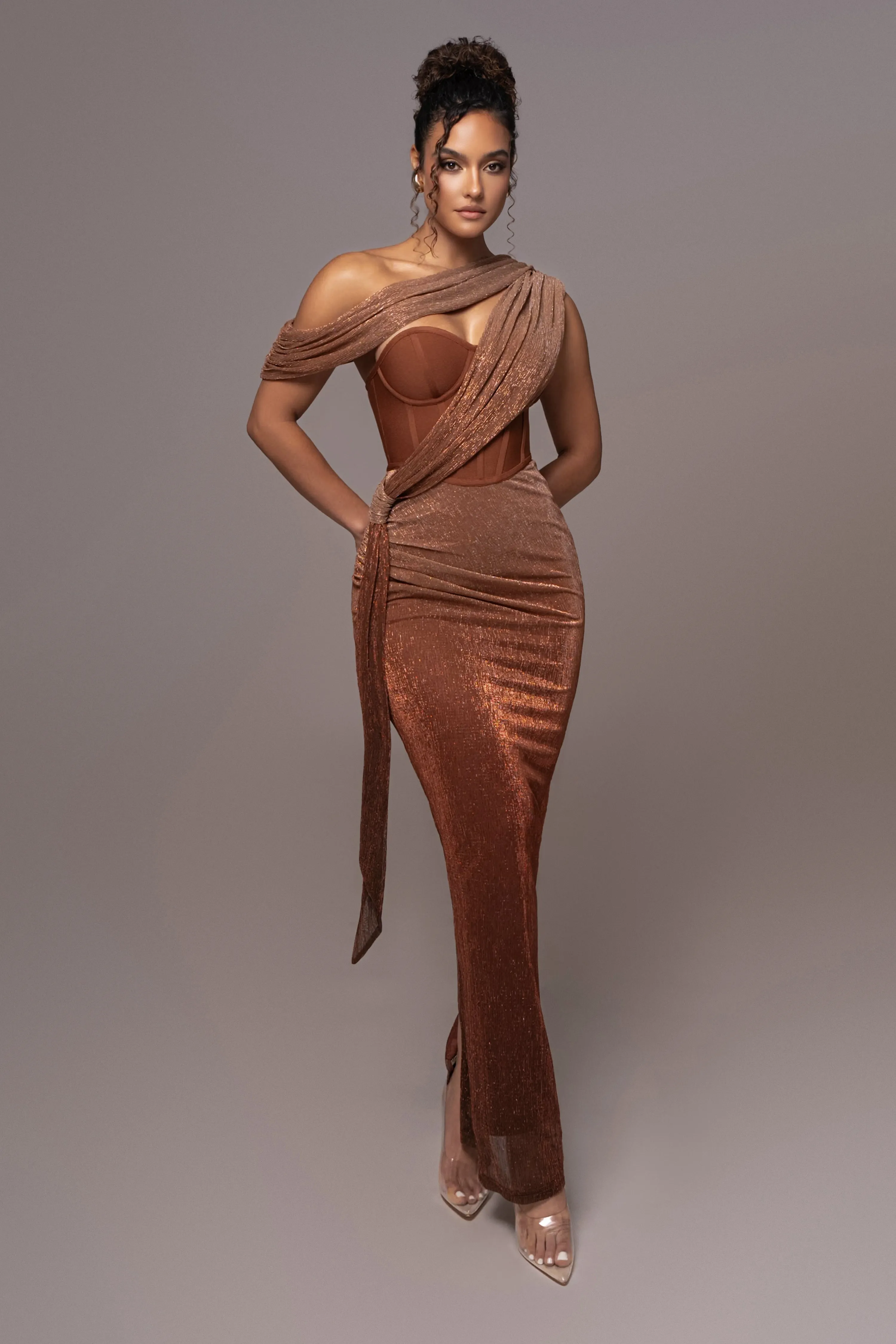 Gold Celestina Draped Maxi Dress