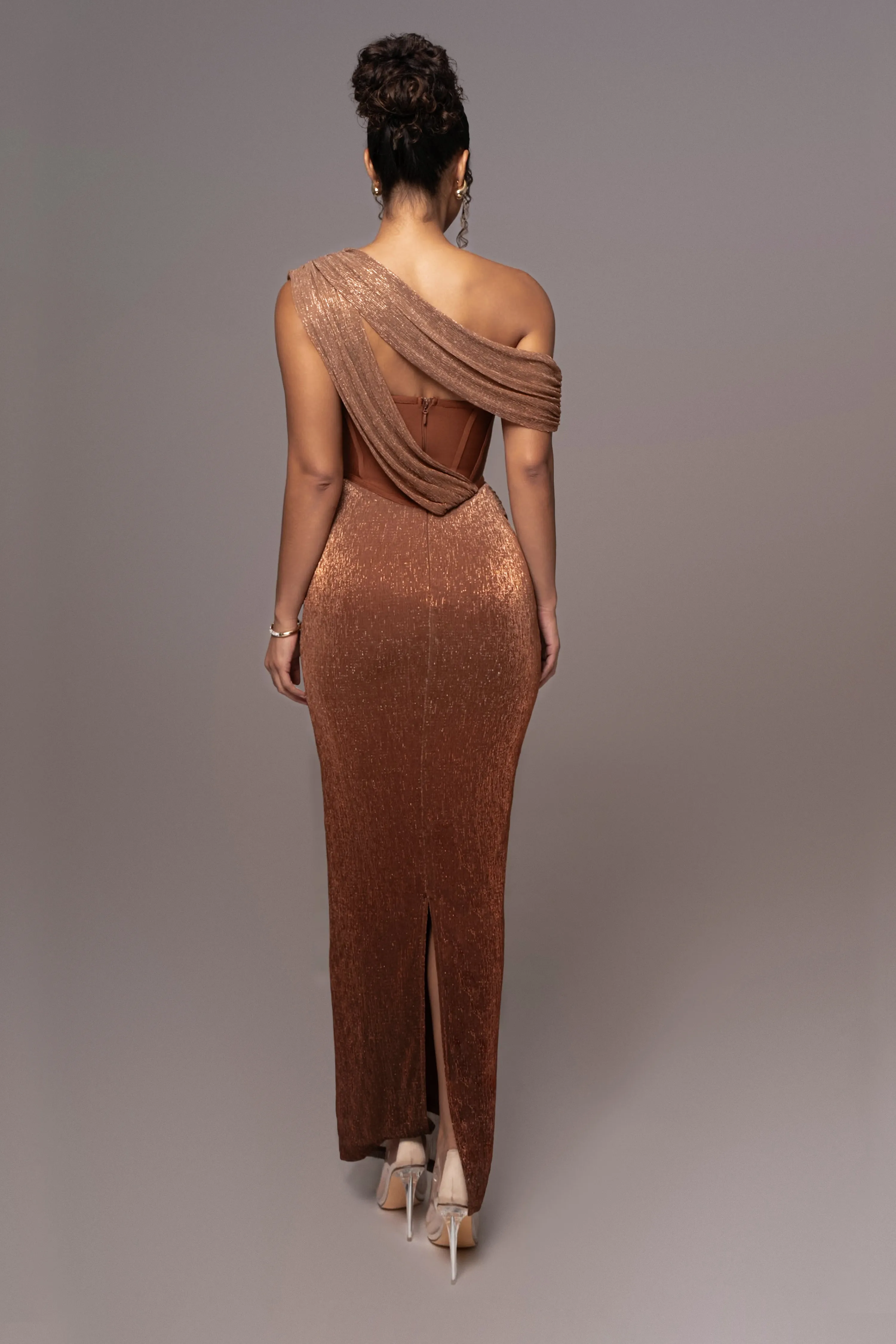 Gold Celestina Draped Maxi Dress