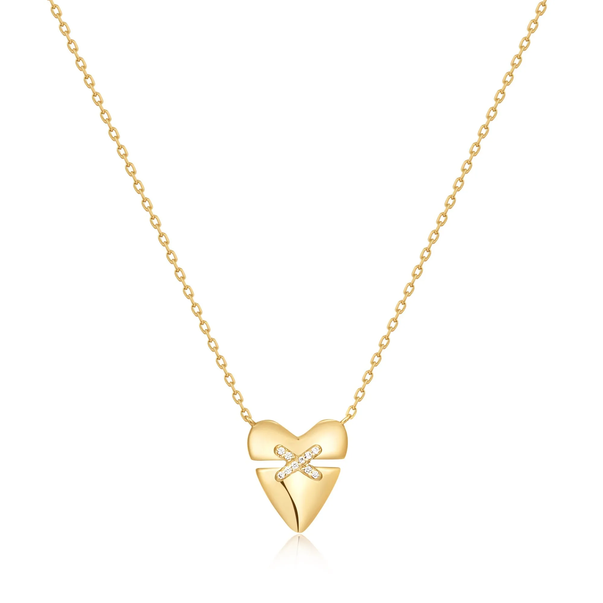 Gold Heart Kiss Pave Necklace