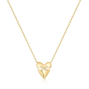 Gold Heart Kiss Pave Necklace