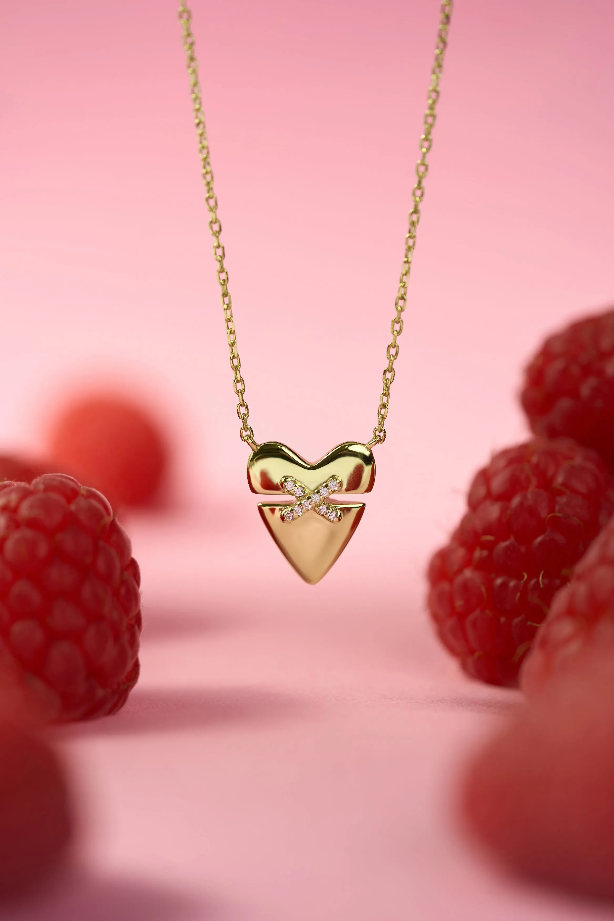 Gold Heart Kiss Pave Necklace