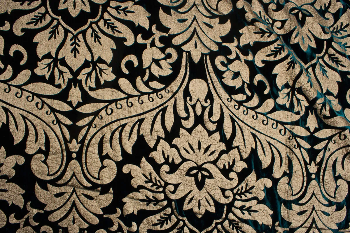 Gold Laminated Dark Teal Velvet