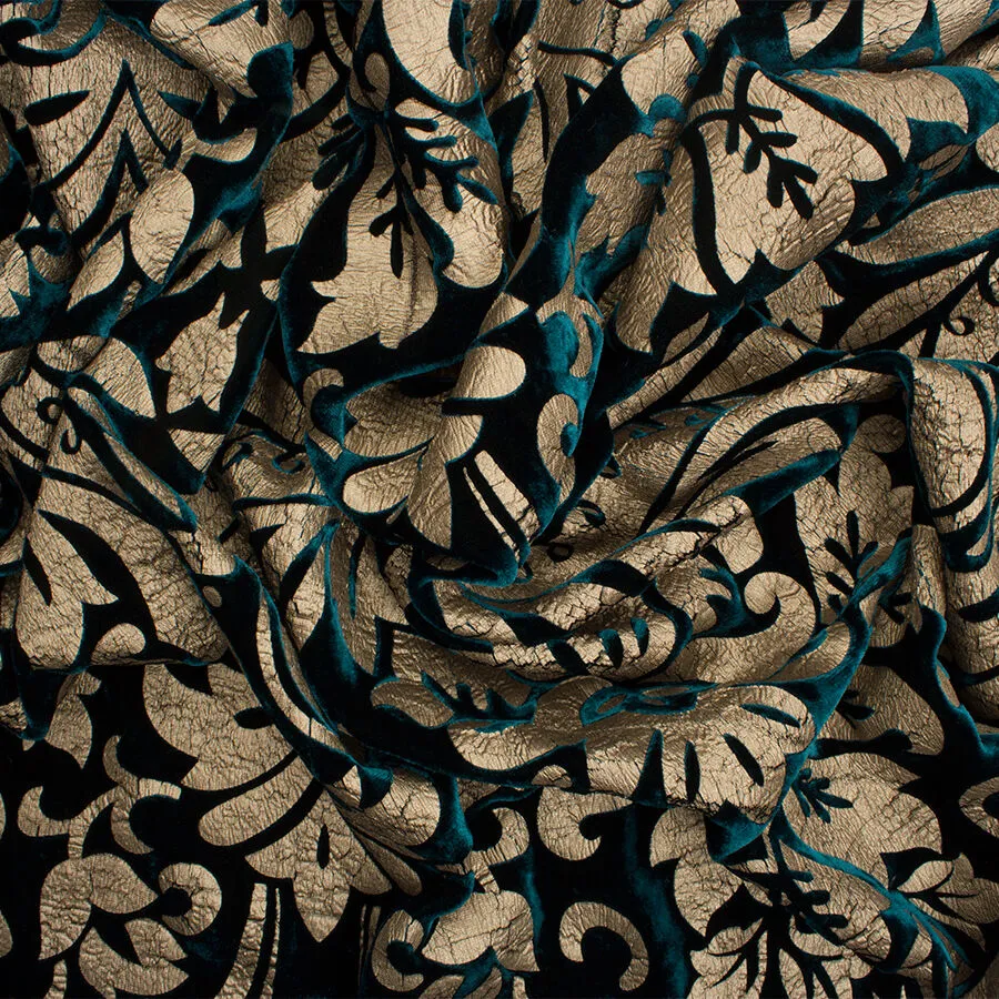 Gold Laminated Dark Teal Velvet