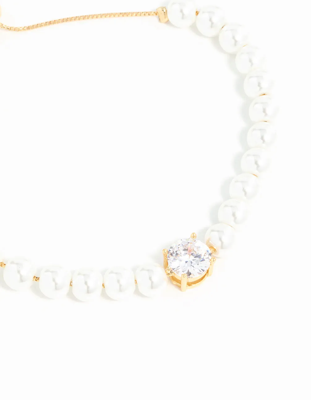 Gold Plated Pearl & Cubic Zirconia Toggle Bracelet