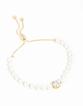 Gold Plated Pearl & Cubic Zirconia Toggle Bracelet