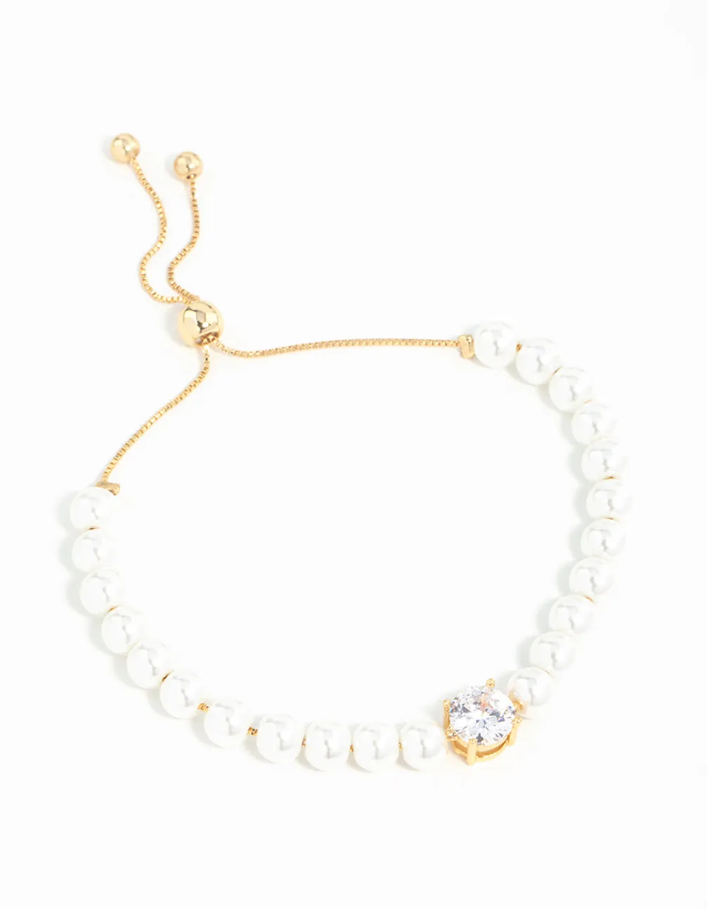 Gold Plated Pearl & Cubic Zirconia Toggle Bracelet