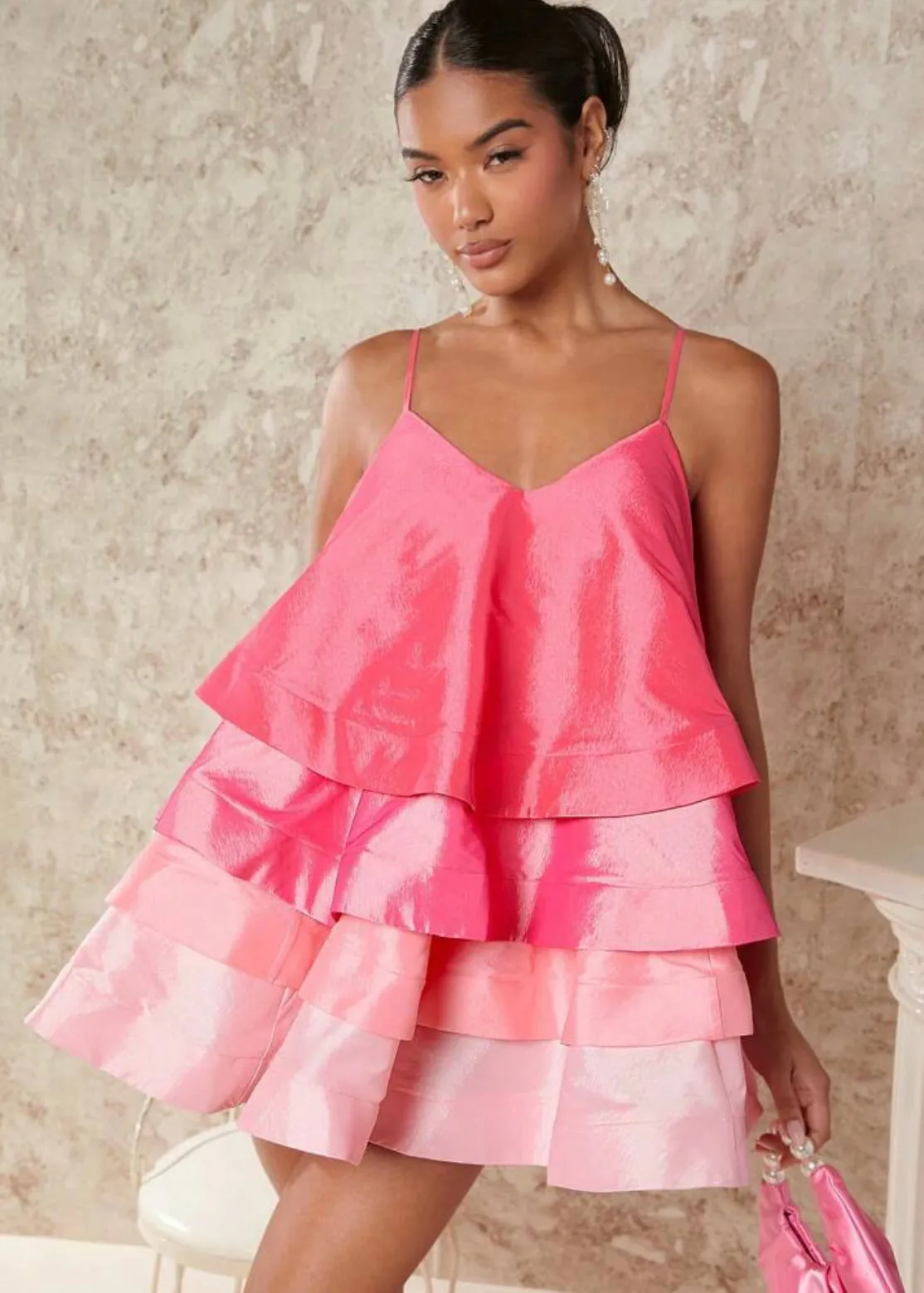 Gradient Ruffled Tiered Mini Dress