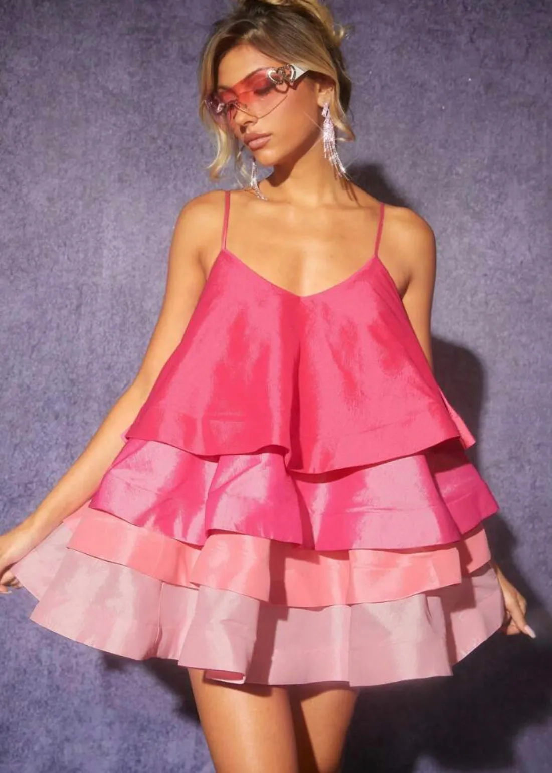 Gradient Ruffled Tiered Mini Dress