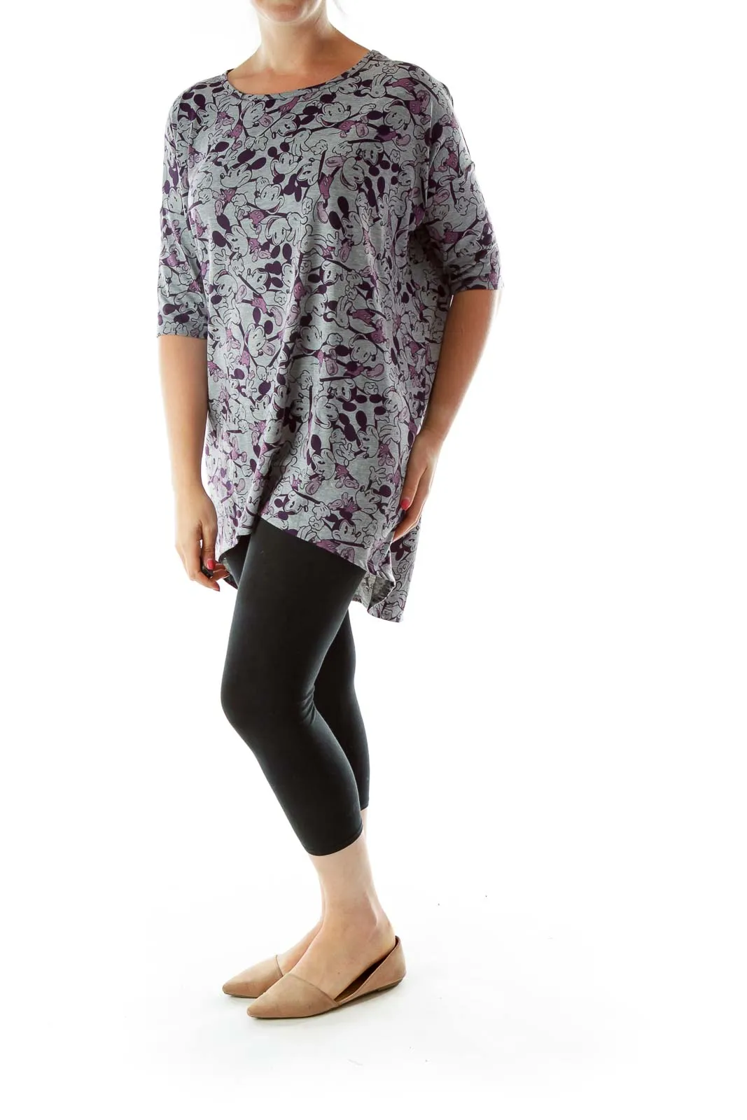 Gray Purple Mickey Mouse Print Tunic