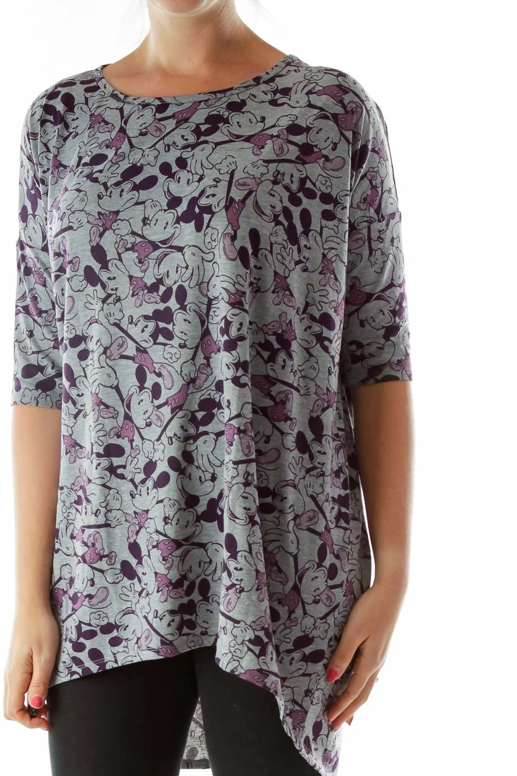 Gray Purple Mickey Mouse Print Tunic