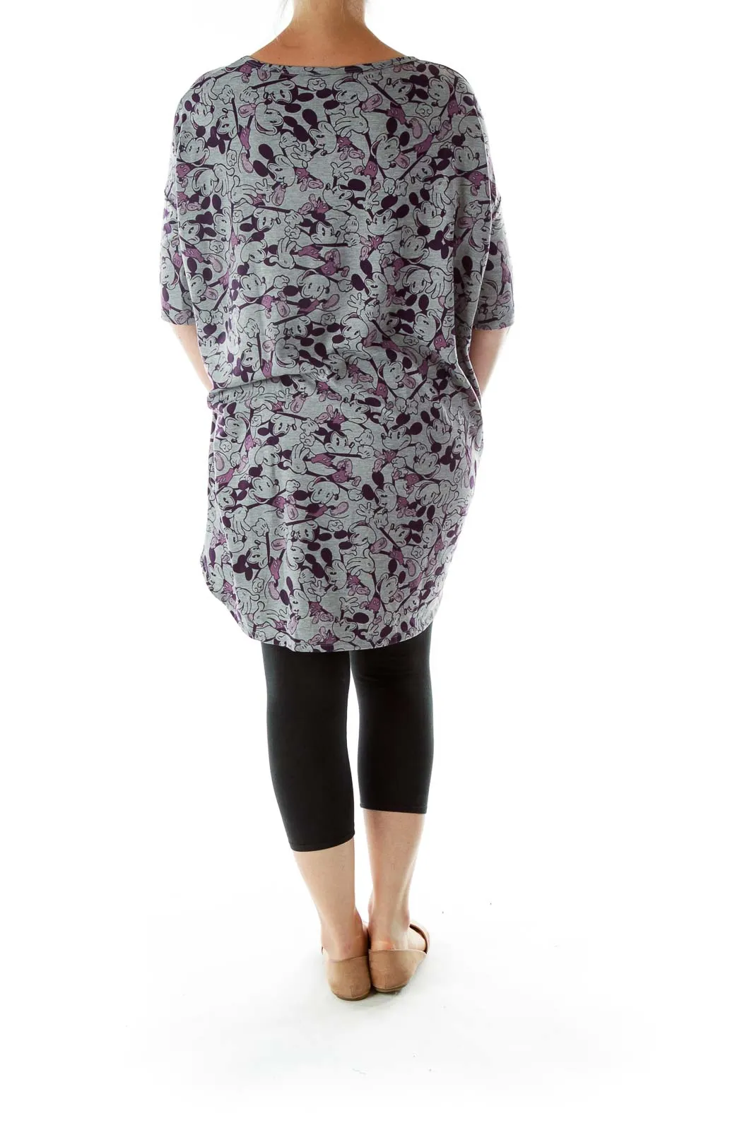 Gray Purple Mickey Mouse Print Tunic