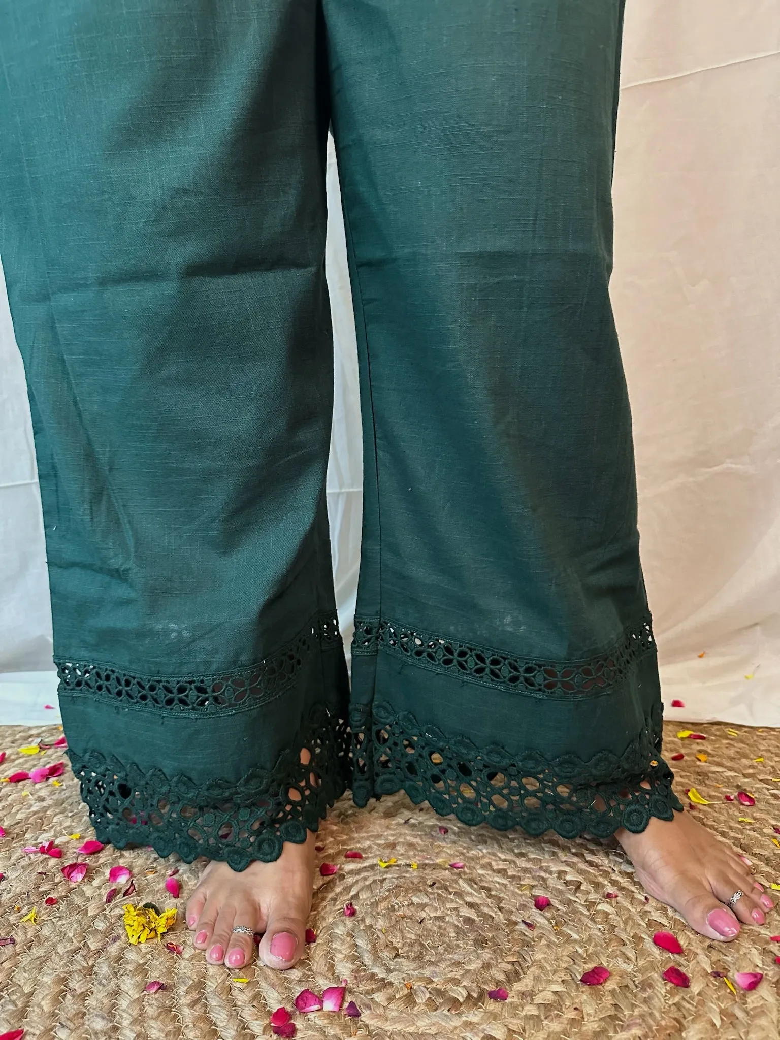 Green Cotton Slub Pants