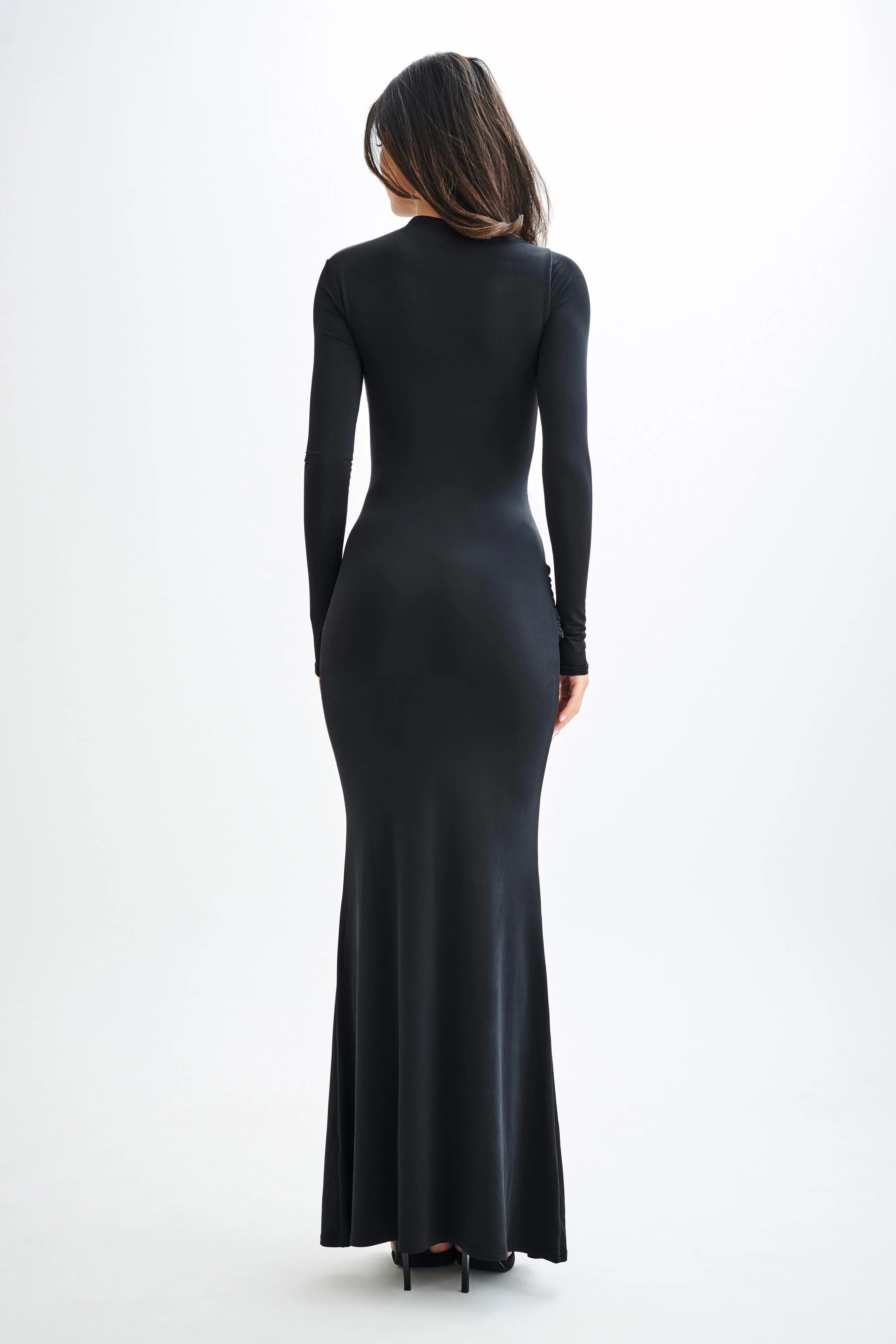 Halcyon Long Sleeve Slinky Maxi Dress - Black