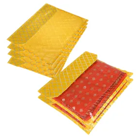 Heart Home Saree Cover | Clothes Storage Bag | Single Packing Saree with Zip Closure | Wardrobe Organizer | Cloth Stoarge Organizer | Check Jama-Design | Pack of 6 | Yellow