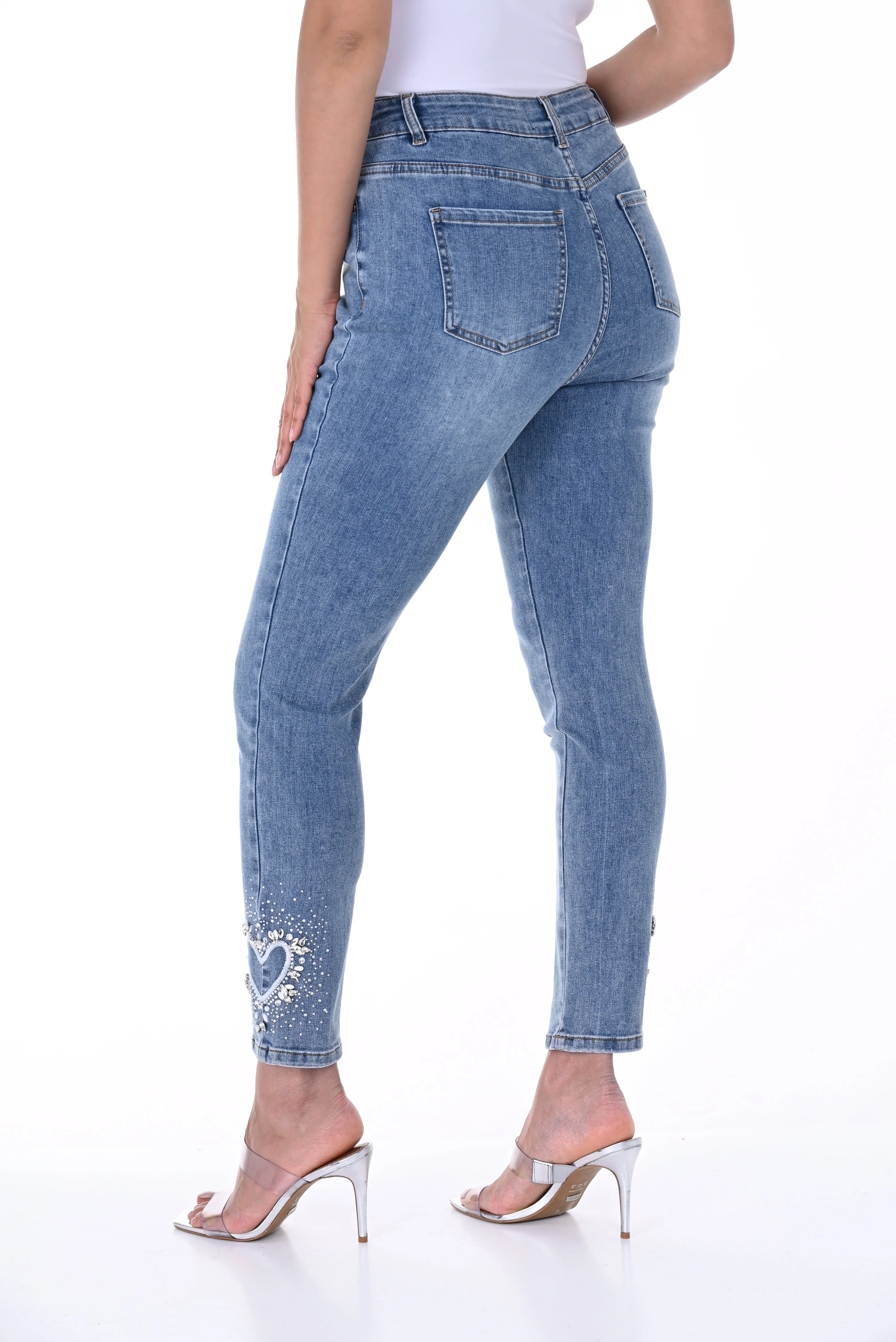 Heart-Shaped Rhinestones Jean