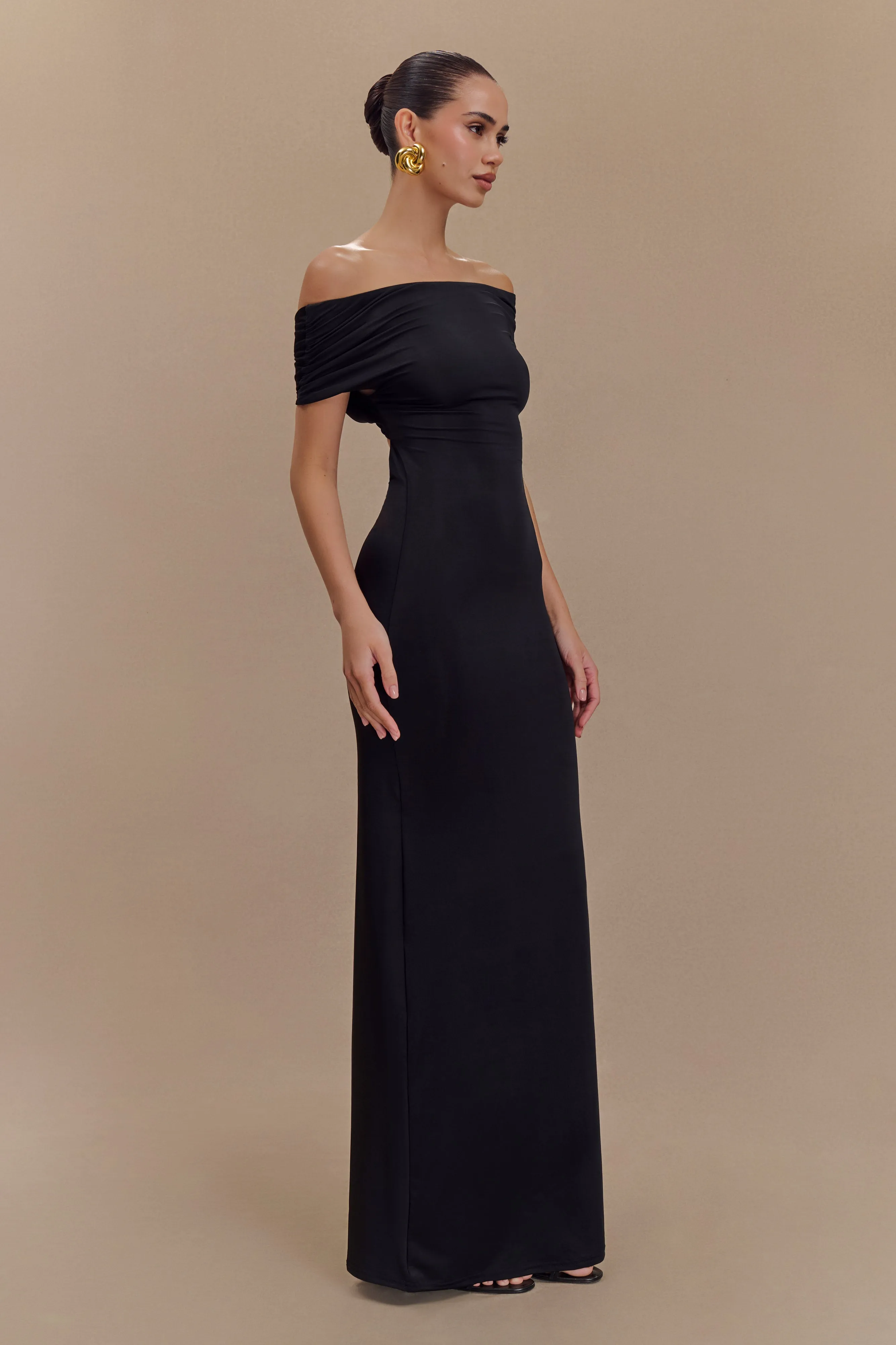 Imogen Off Shoulder Slinky Maxi Dress - Black