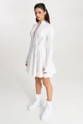 ‘Kendall’ Lace-Up Ruffled White Stretch-Jersey Mini Dress