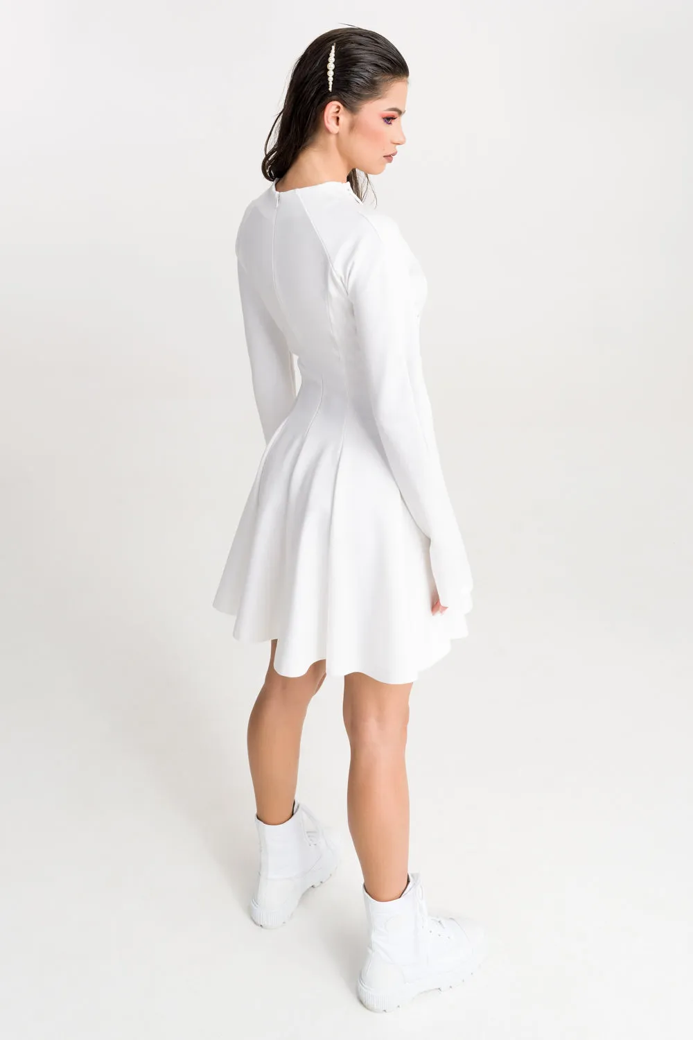 ‘Kendall’ Lace-Up Ruffled White Stretch-Jersey Mini Dress