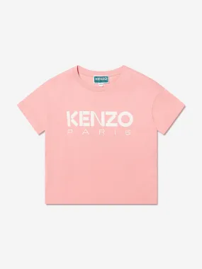 KENZO Girls Organic Cotton Logo Print T-Shirt in Pink