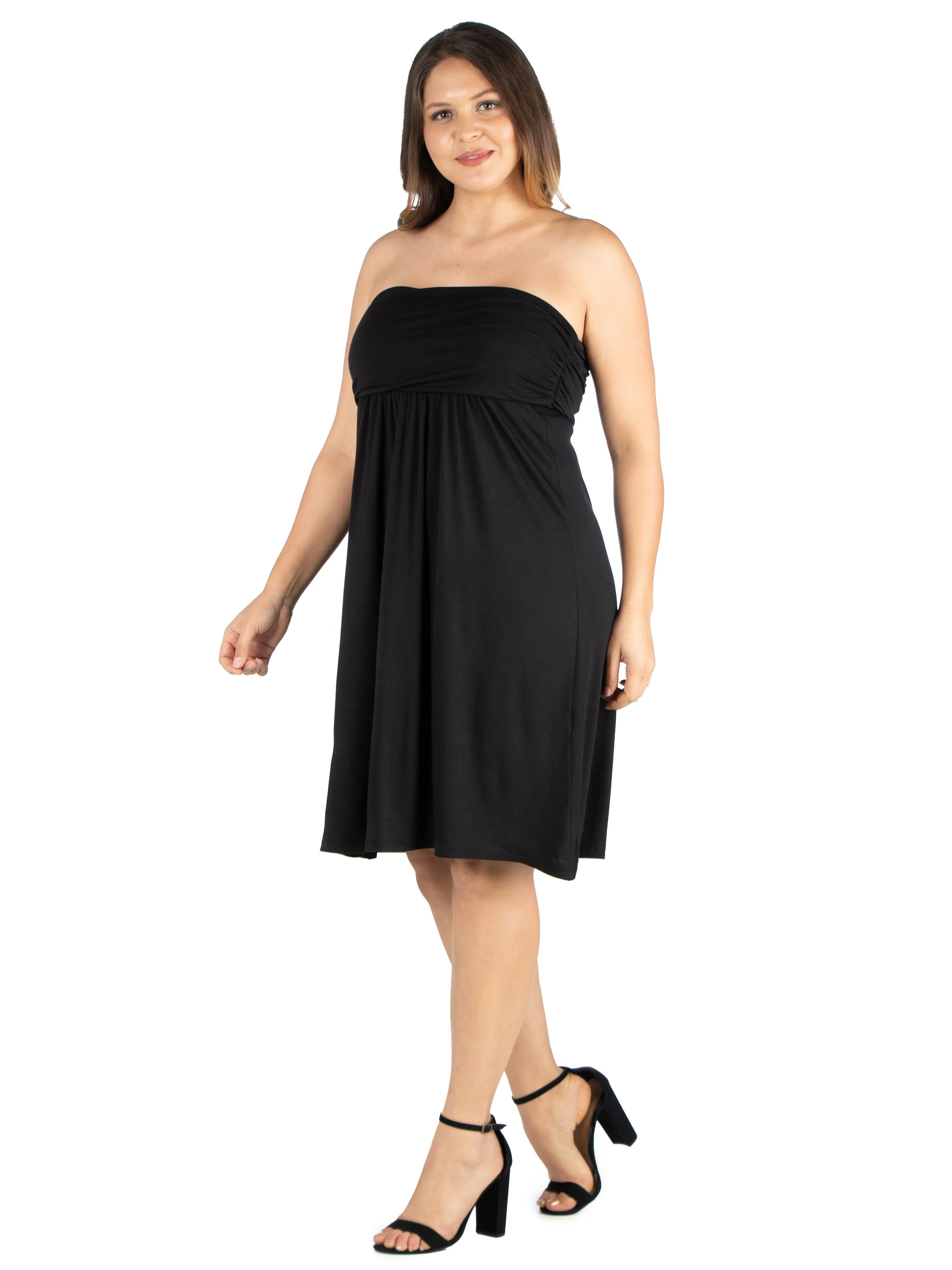 Knee Length Plus Size Strapless Mini Dress