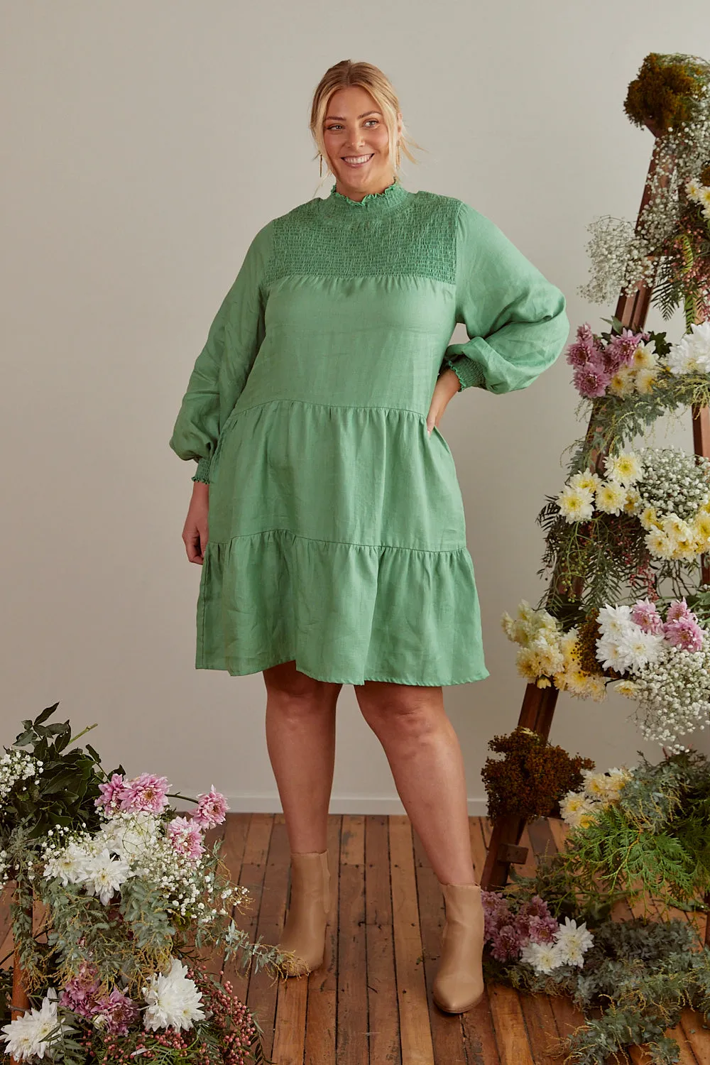 Lakey Long Sleeve Dress in Jadesheen