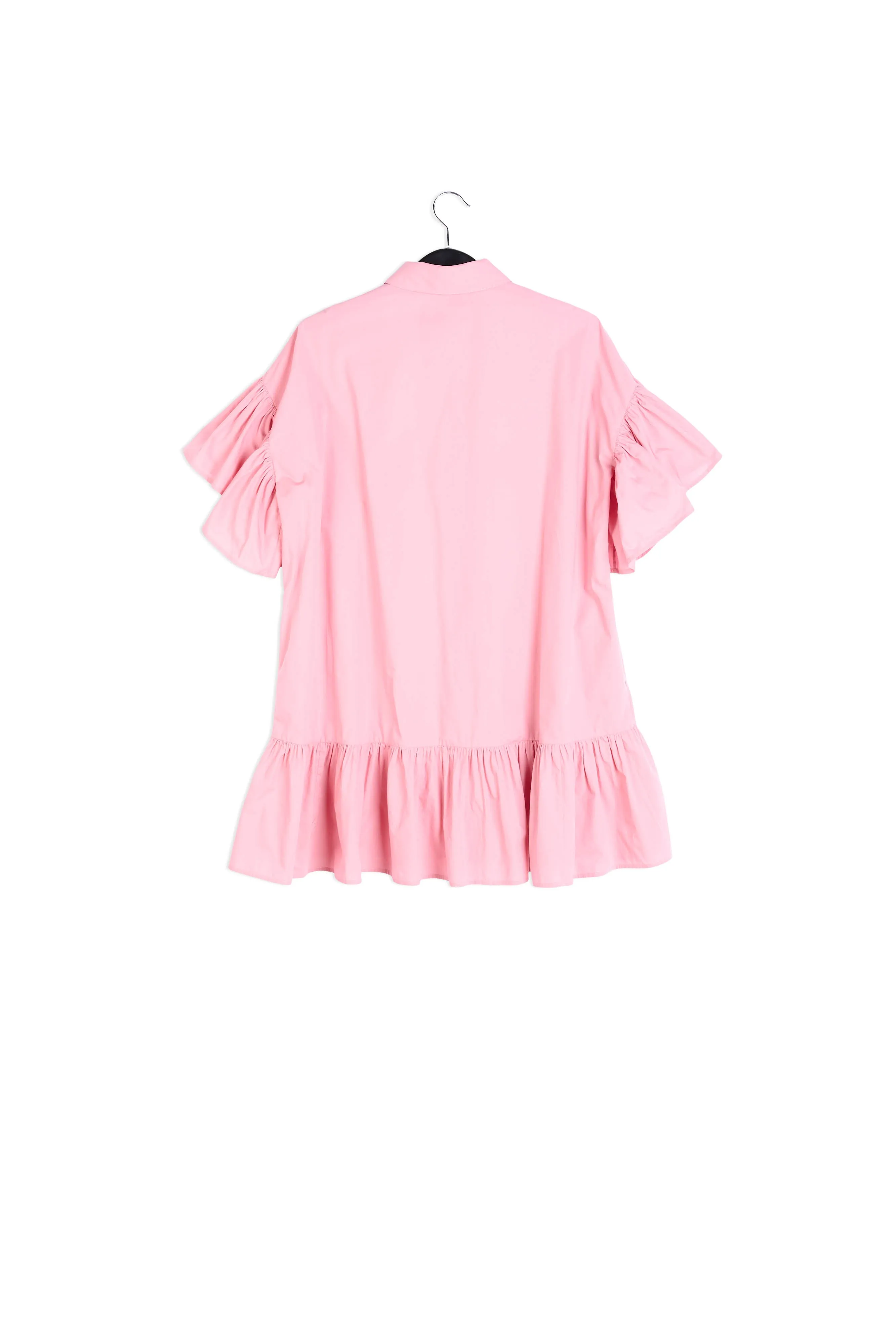 Light pink ruffle-detailed cotton a-line mini dress